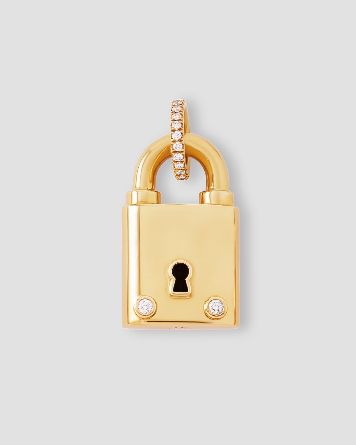 Large Lock with Two Diamonds gold charm - front view | charm necklaces