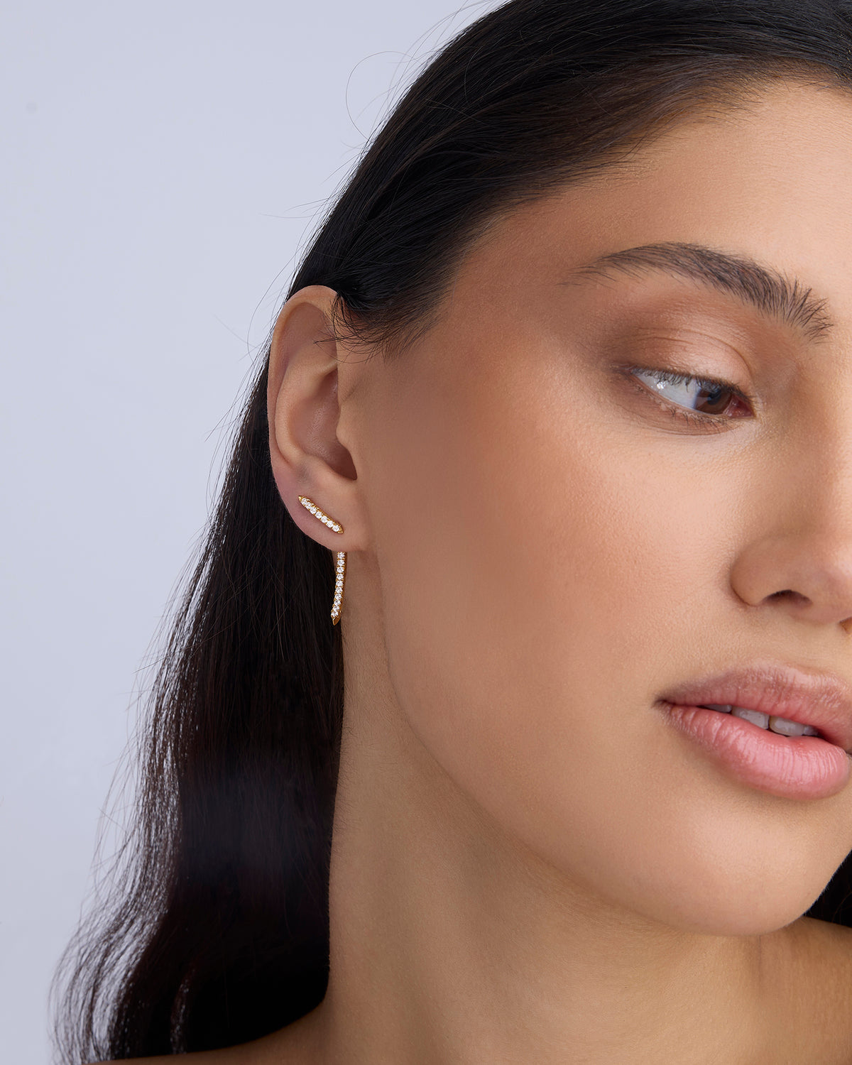 Pavé Diamond Tusk Earring in 18K Yellow Gold 18K gold earring - back view | diamond earrings for women