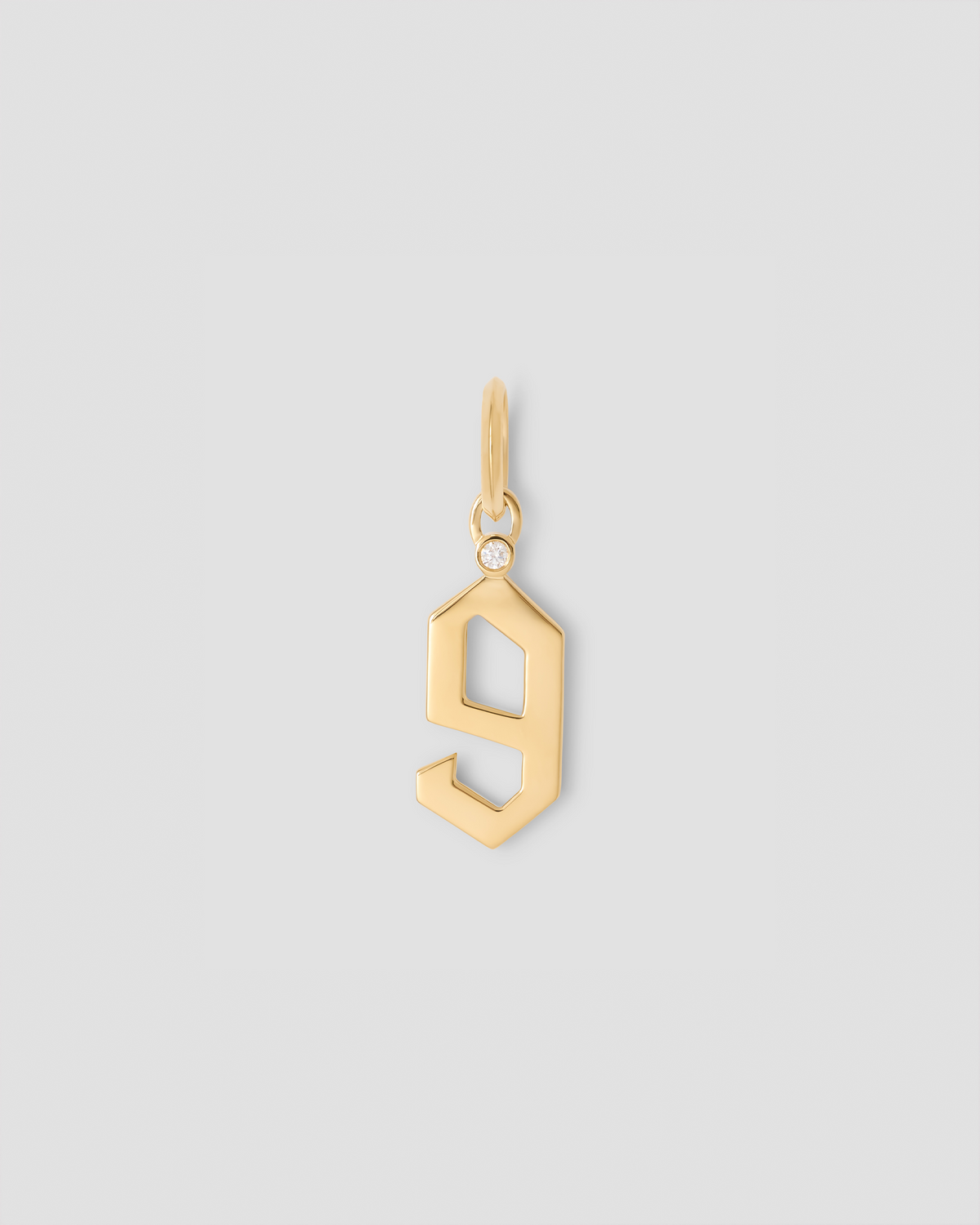 Gothic Number Charm with Diamond in 18K Yellow Gold charm - close-up detail | gold charm necklace