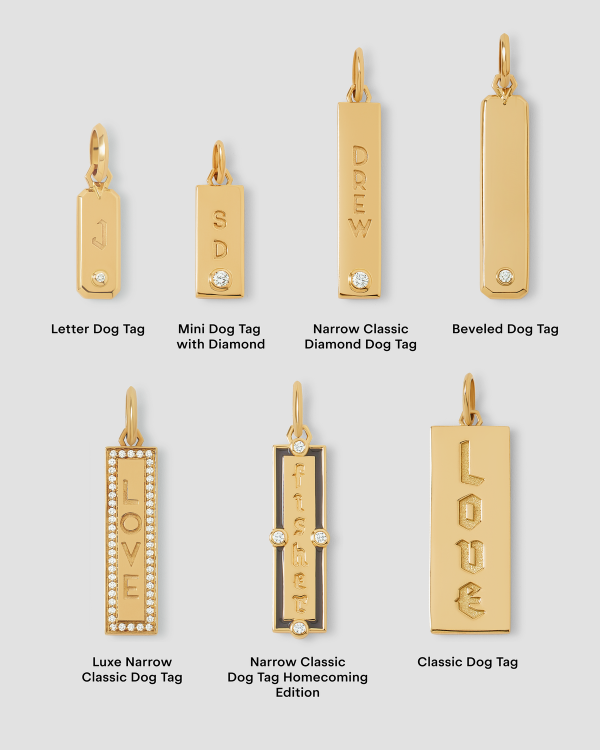Narrow Classic Diamond Dog Tag in 18K Yellow Gold gold charm - styled on model | necklace with charms