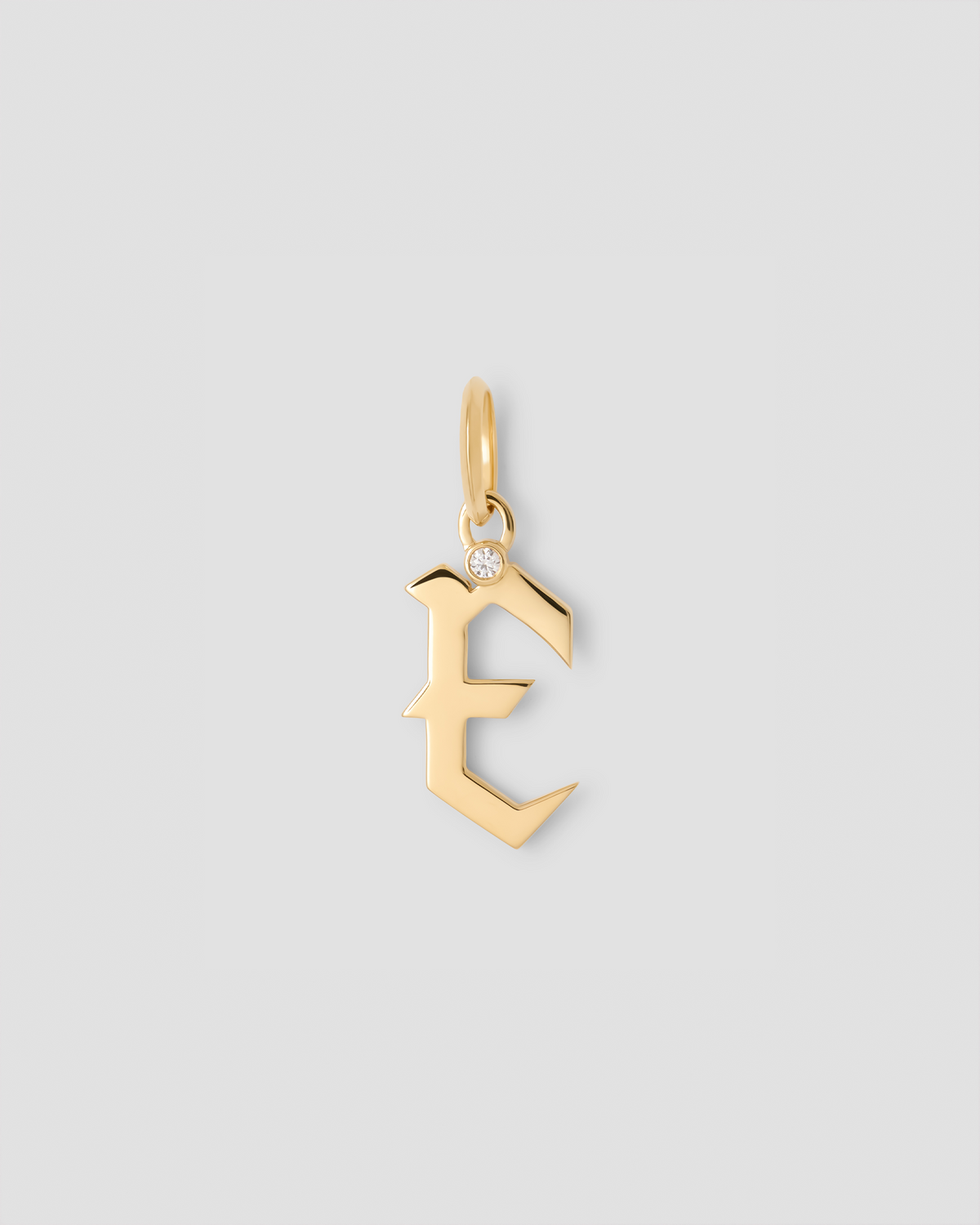 Capital Gothic Letter Charm with Diamond in 18K Yellow Gold 18K gold charm - back view | charm necklaces