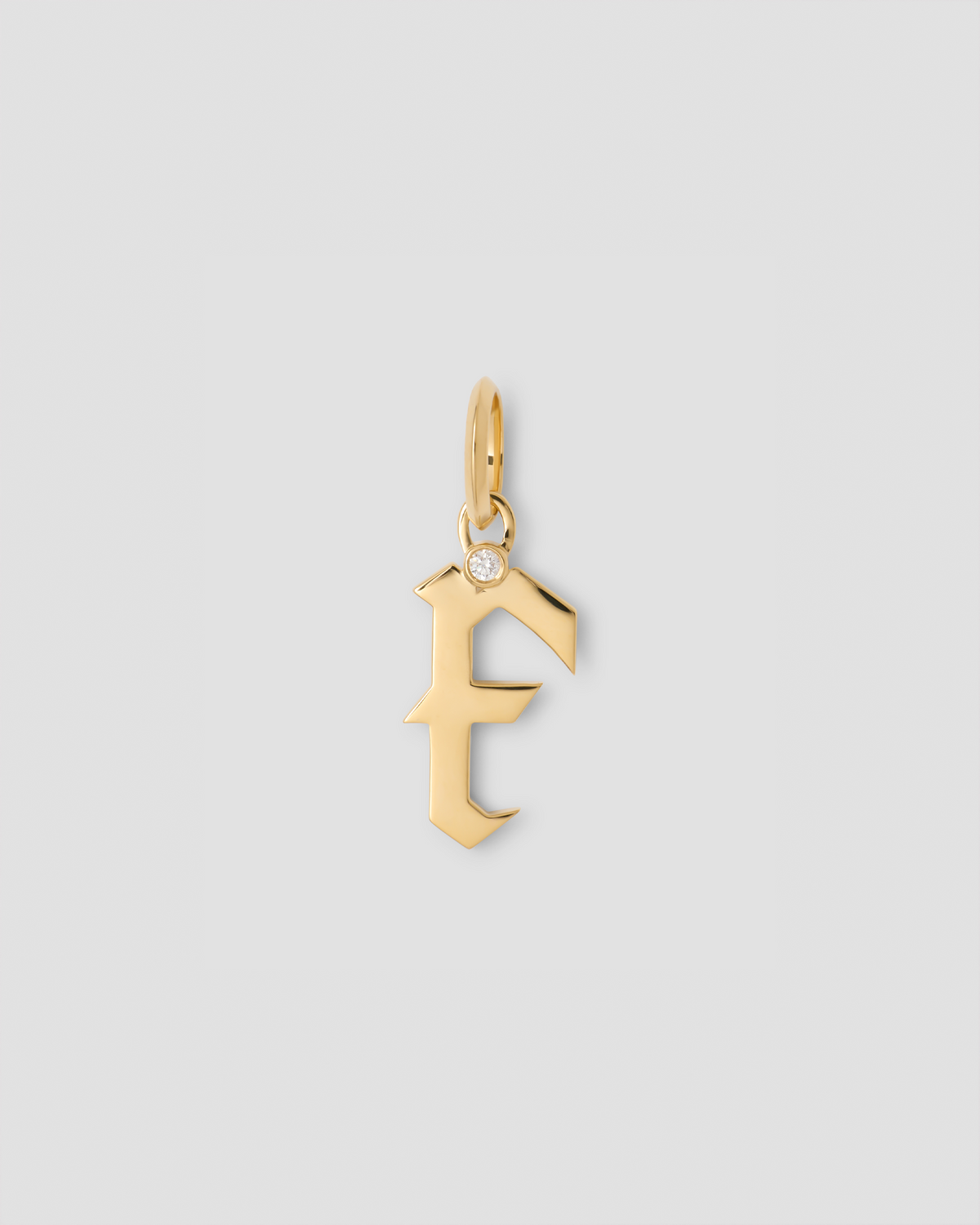 Capital Gothic Letter Charm with Diamond in 18K Yellow Gold 18K gold charm - front view | charm necklaces