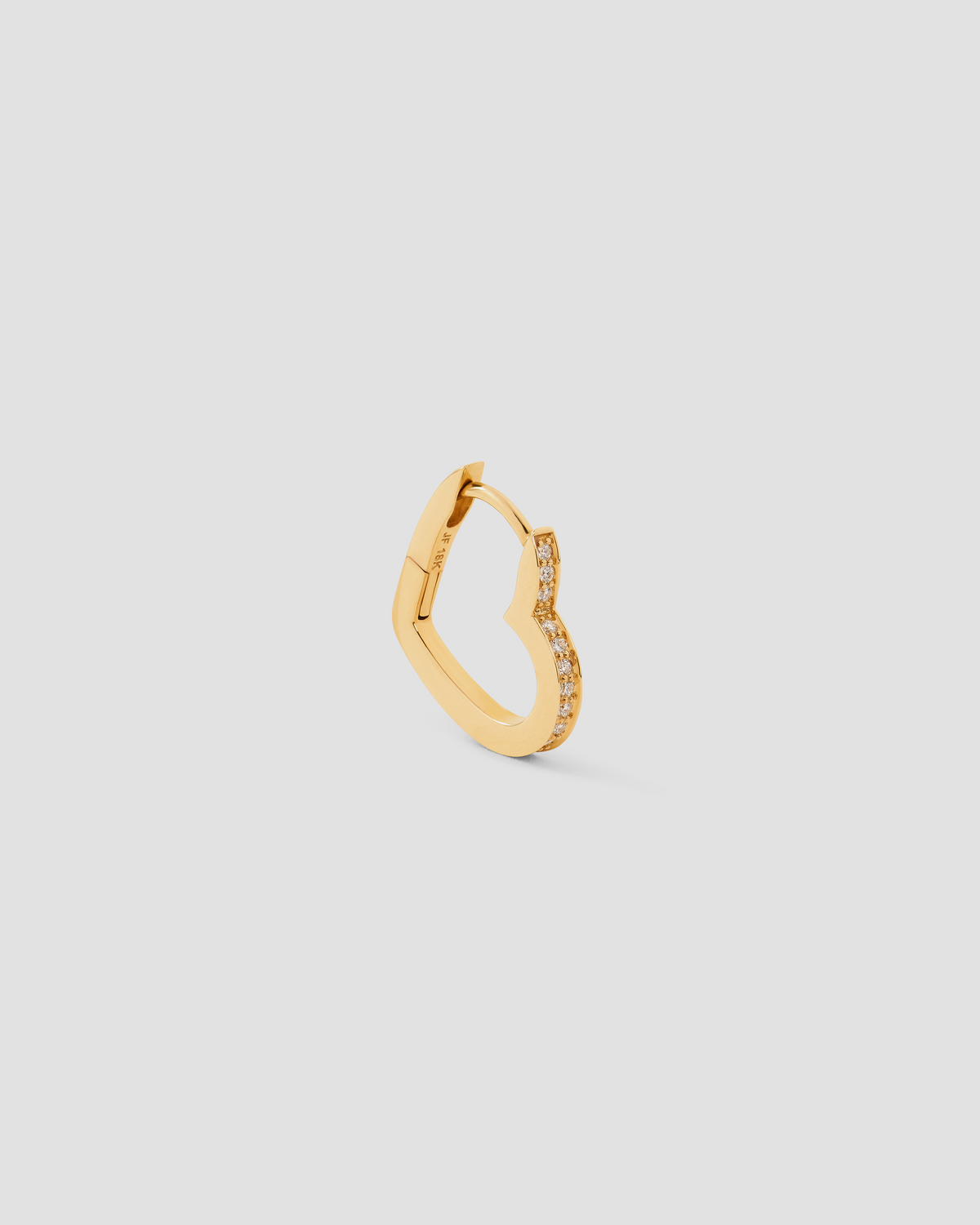 18k Small Heart Huggie With Pavé White Diamonds gold earring - alternate angle | diamond huggie earrings