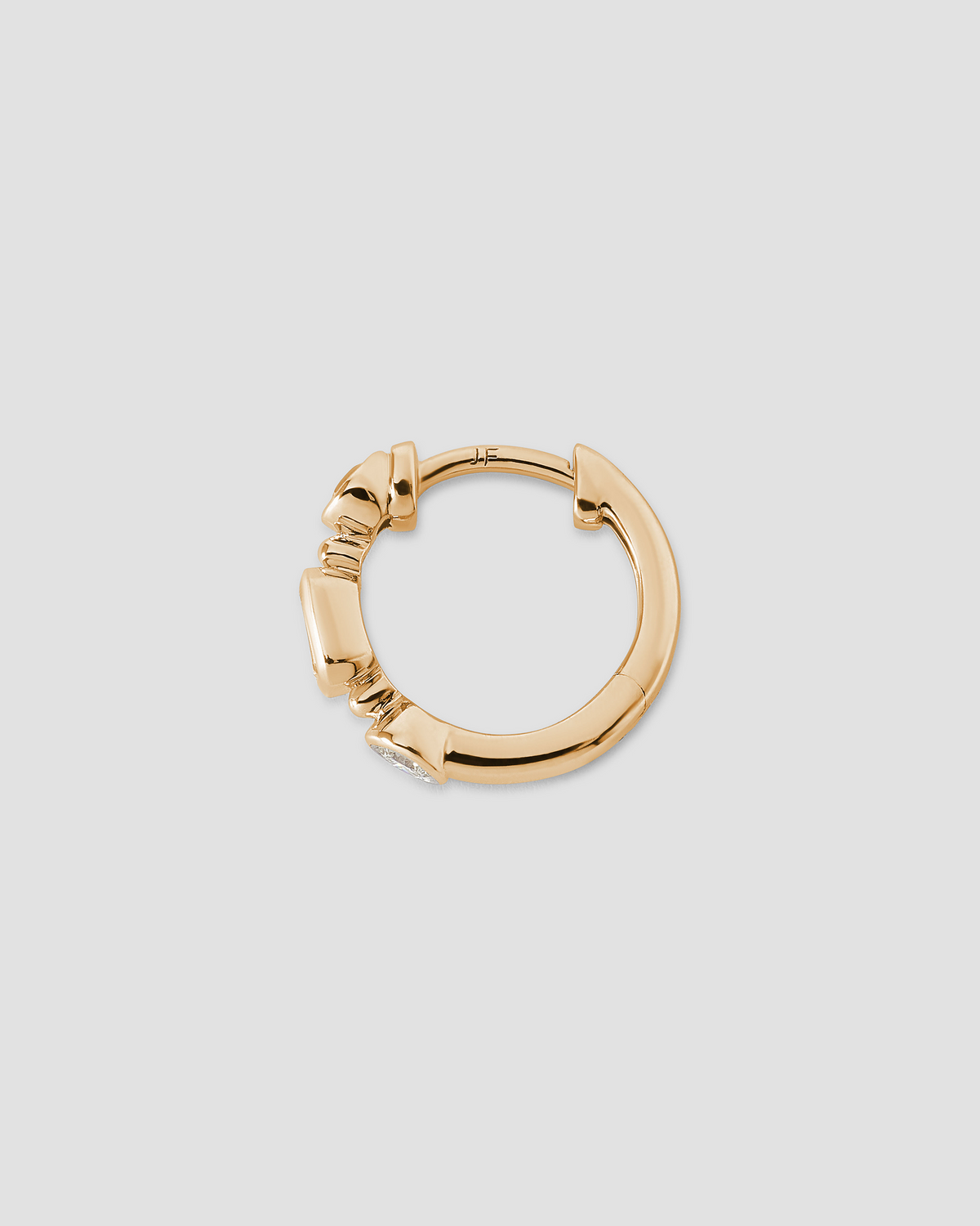 Essential Mixed Shape Diamond Bezel Huggie gold earring - side view | diamond huggie earrings