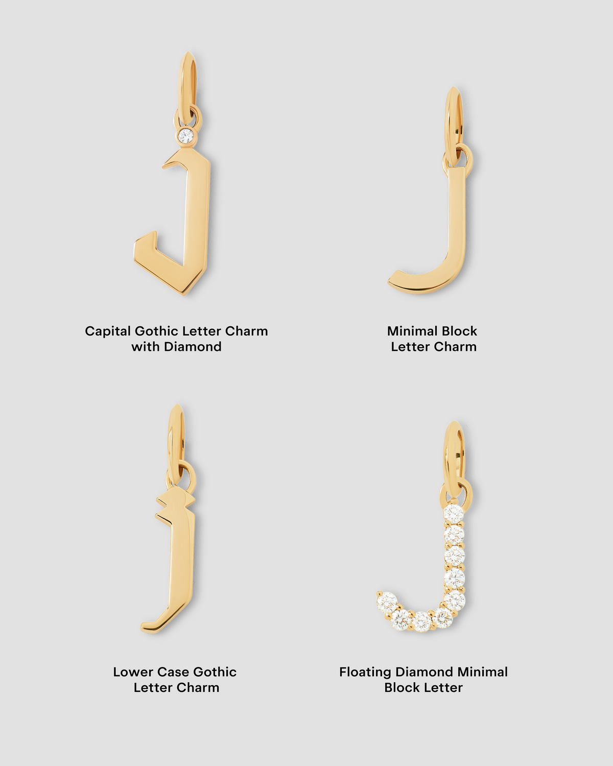 Minimal Block Letter Charm in 14K Yellow gold charm - styled on model | custom charm necklace