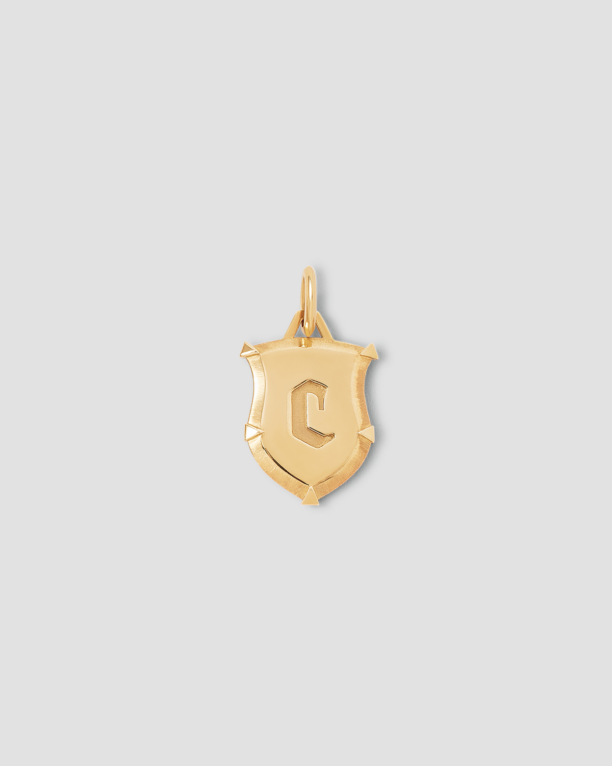 Personalized Mini Classic Shield in 18K Yellow Gold charm - front view | necklace with charms