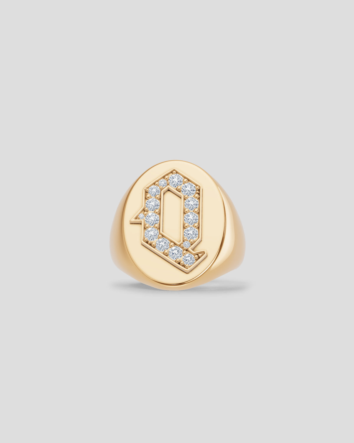 Large Signet Letter Ring with Diamonds in 18K Yellow Gold O-Z 18K gold ring - alternate angle | womens diamond rings