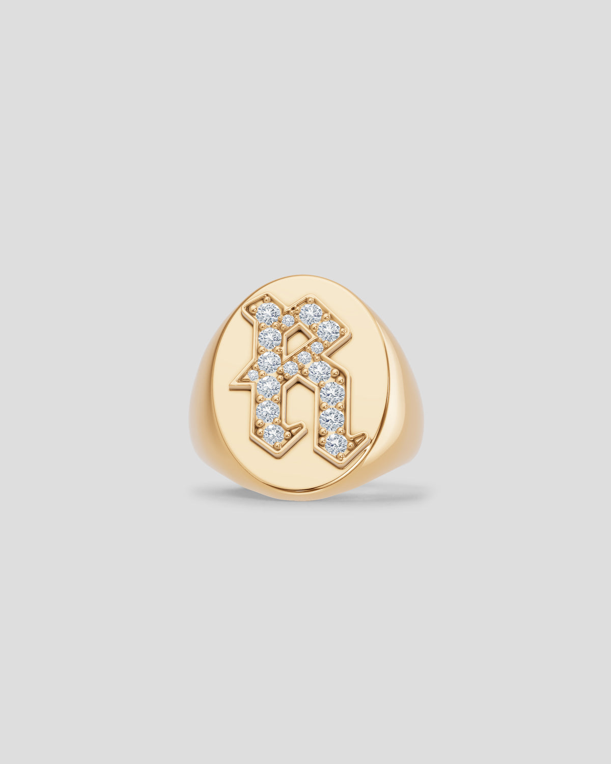 Large Signet Letter Ring with Diamonds in 18K Yellow Gold O-Z 18K gold ring - side view | womens diamond rings