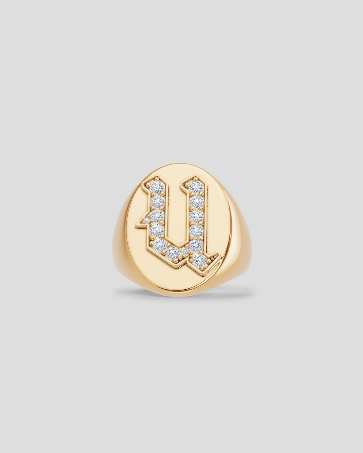 Large Signet Letter Ring with Diamonds in 18K Yellow Gold O-Z 18K gold ring - back view | womens diamond rings