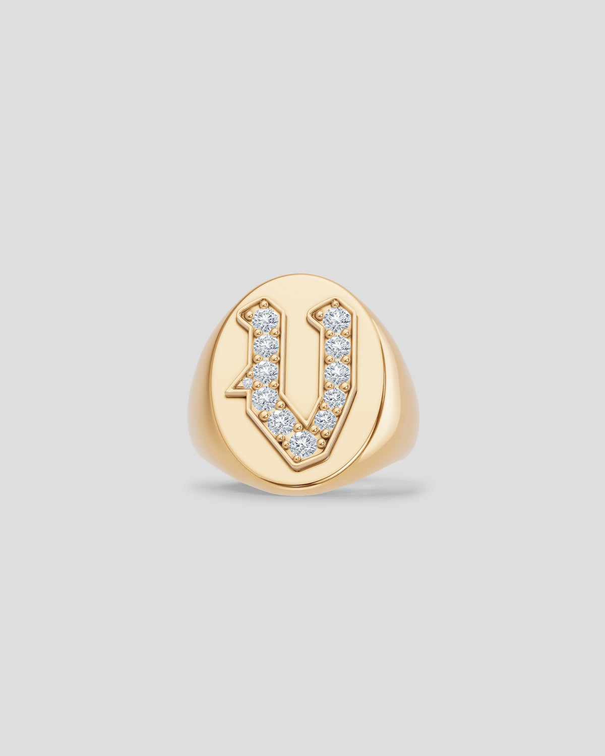 Large Signet Letter Ring with Diamonds in 18K Yellow Gold O-Z 18K gold ring - front view | womens diamond rings