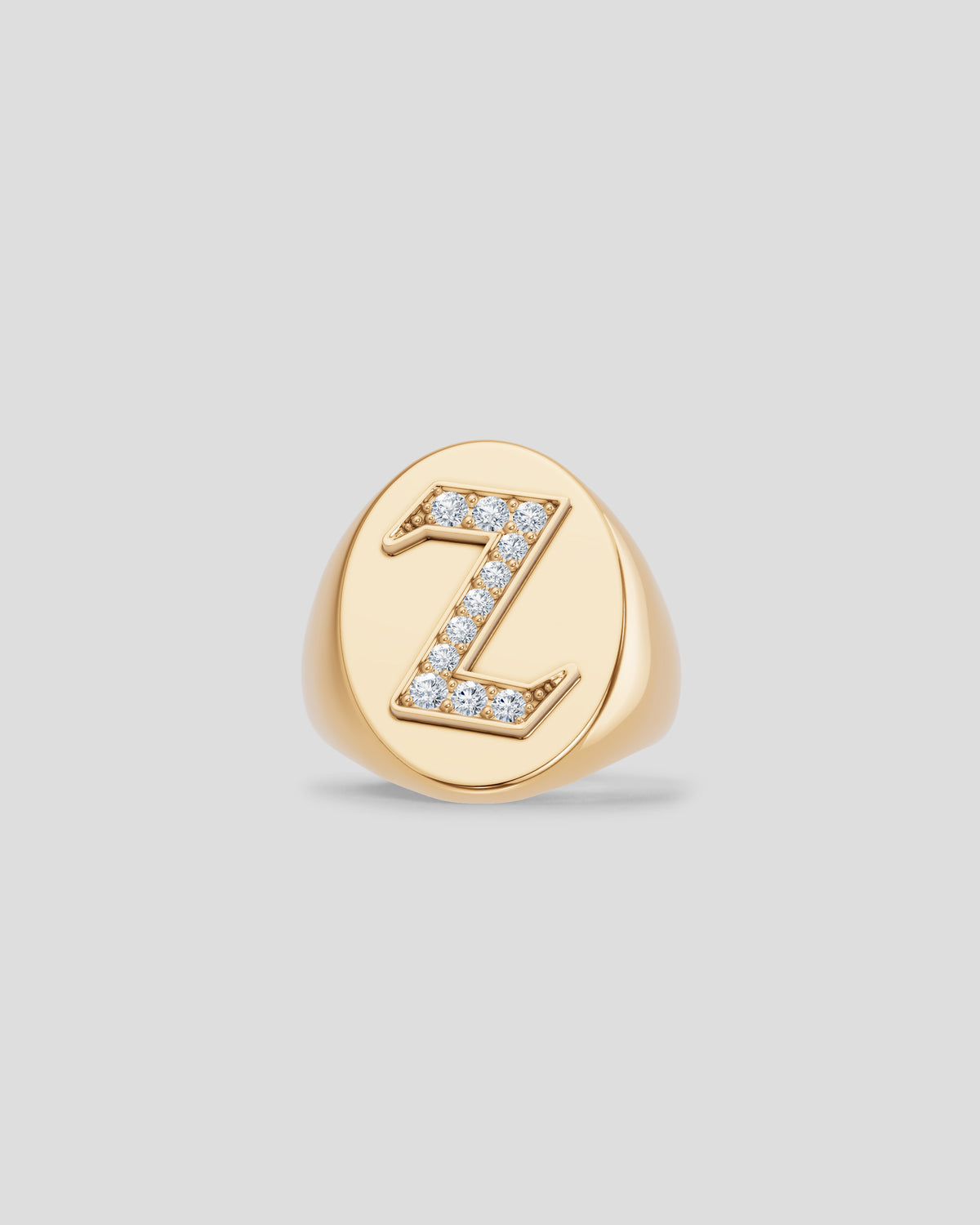 Large Signet Letter Ring with Diamonds in 18K Yellow Gold O-Z 18K gold ring - side view | womens diamond rings