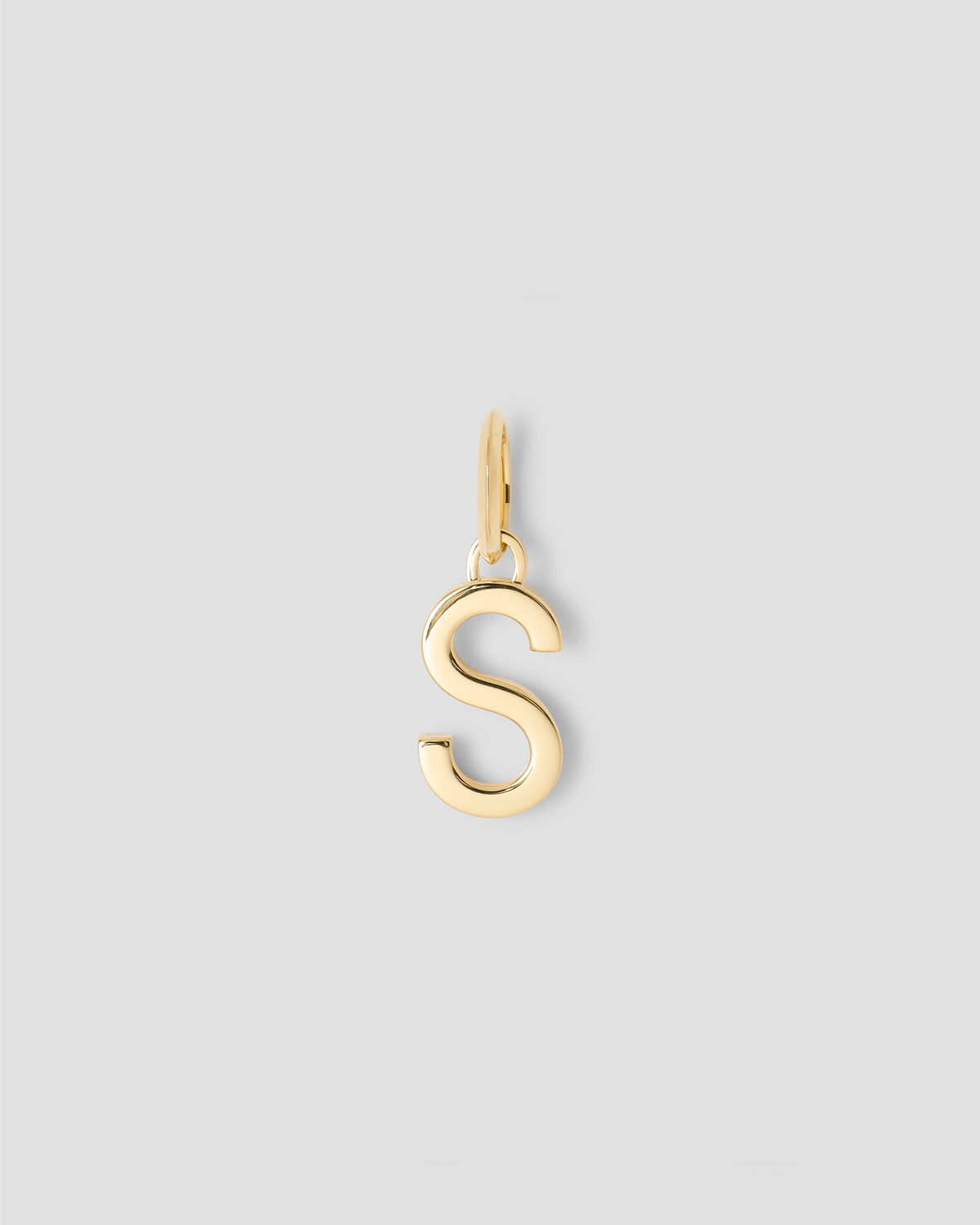 Minimal Block Letter Charm in 14K Yellow gold charm - close-up detail | custom charm necklace