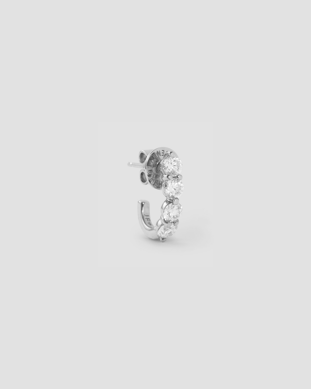 Floating Four Diamond Huggies gold earring - side view | diamond huggie earrings