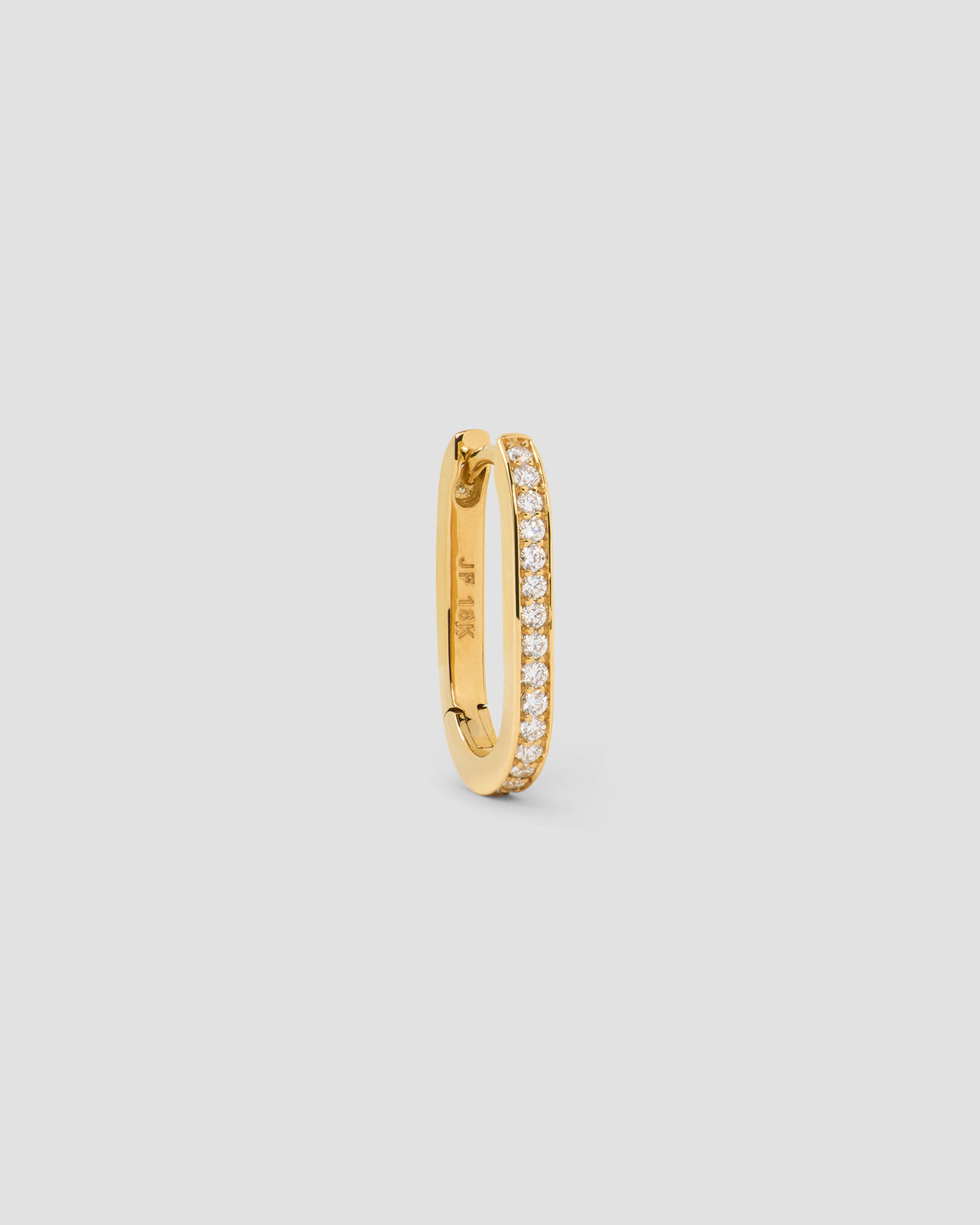 18k Elongated Link Huggie with Pavé Diamonds 18K gold earring - styled on model | diamond huggie earrings