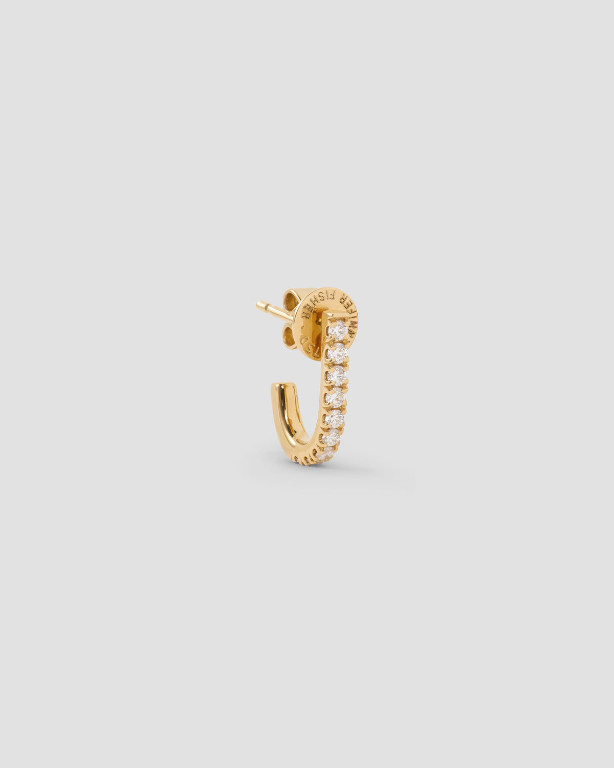 Small Pavé Diamond Level Earring in 18K Yellow gold earring - alternate angle | diamond huggie earrings