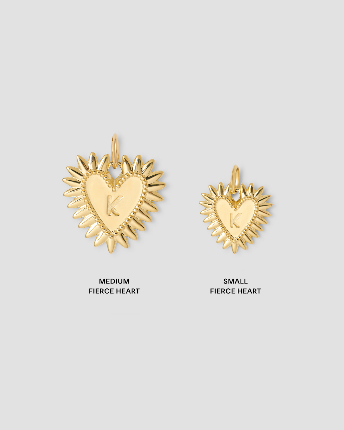 Personalized Medium Fierce Heart in 18K Yellow gold charm - styled on model | necklace with charms