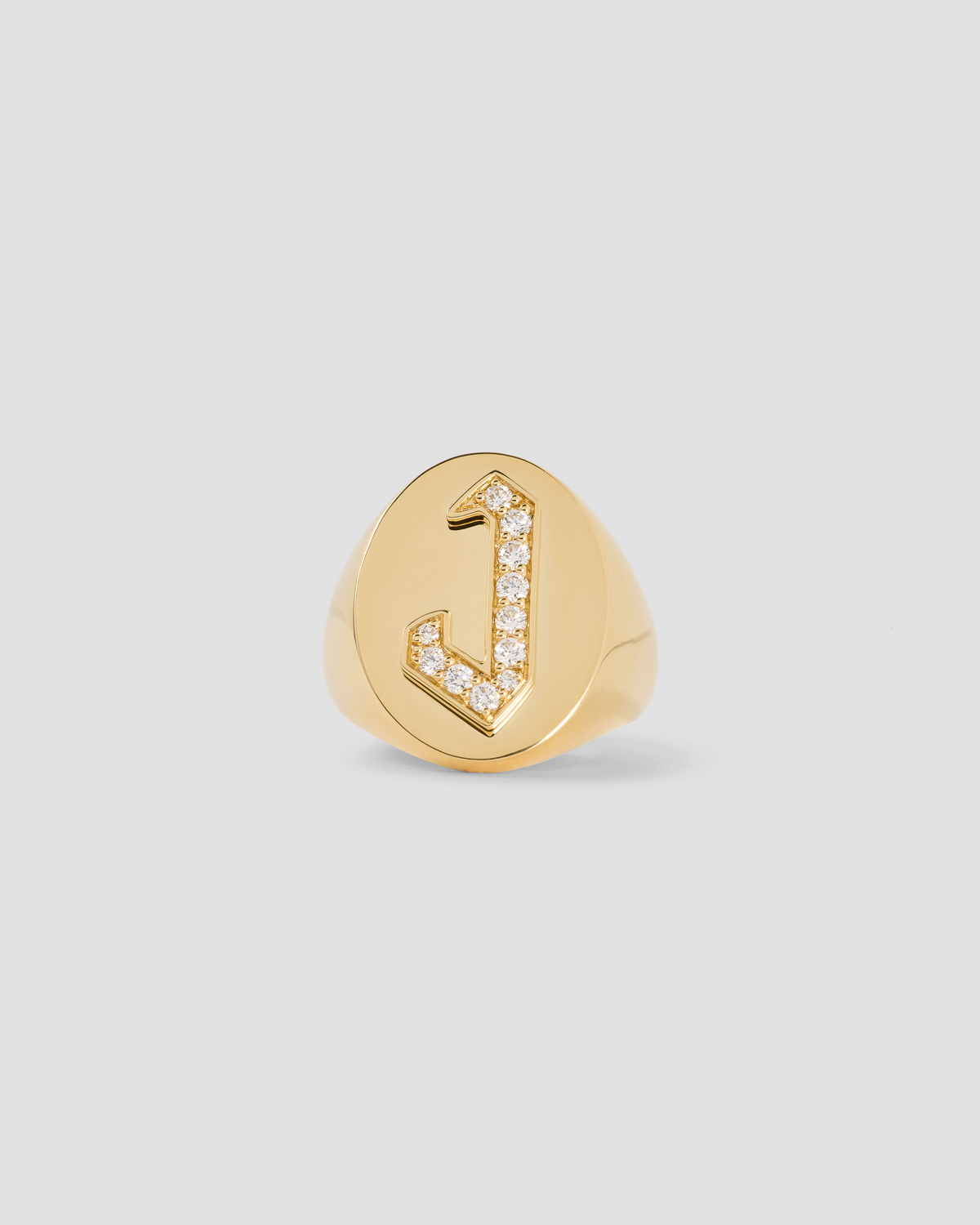 Large Signet Letter Ring with Diamonds in 18K Yellow Gold O-Z 18K gold ring - worn look | womens diamond rings
