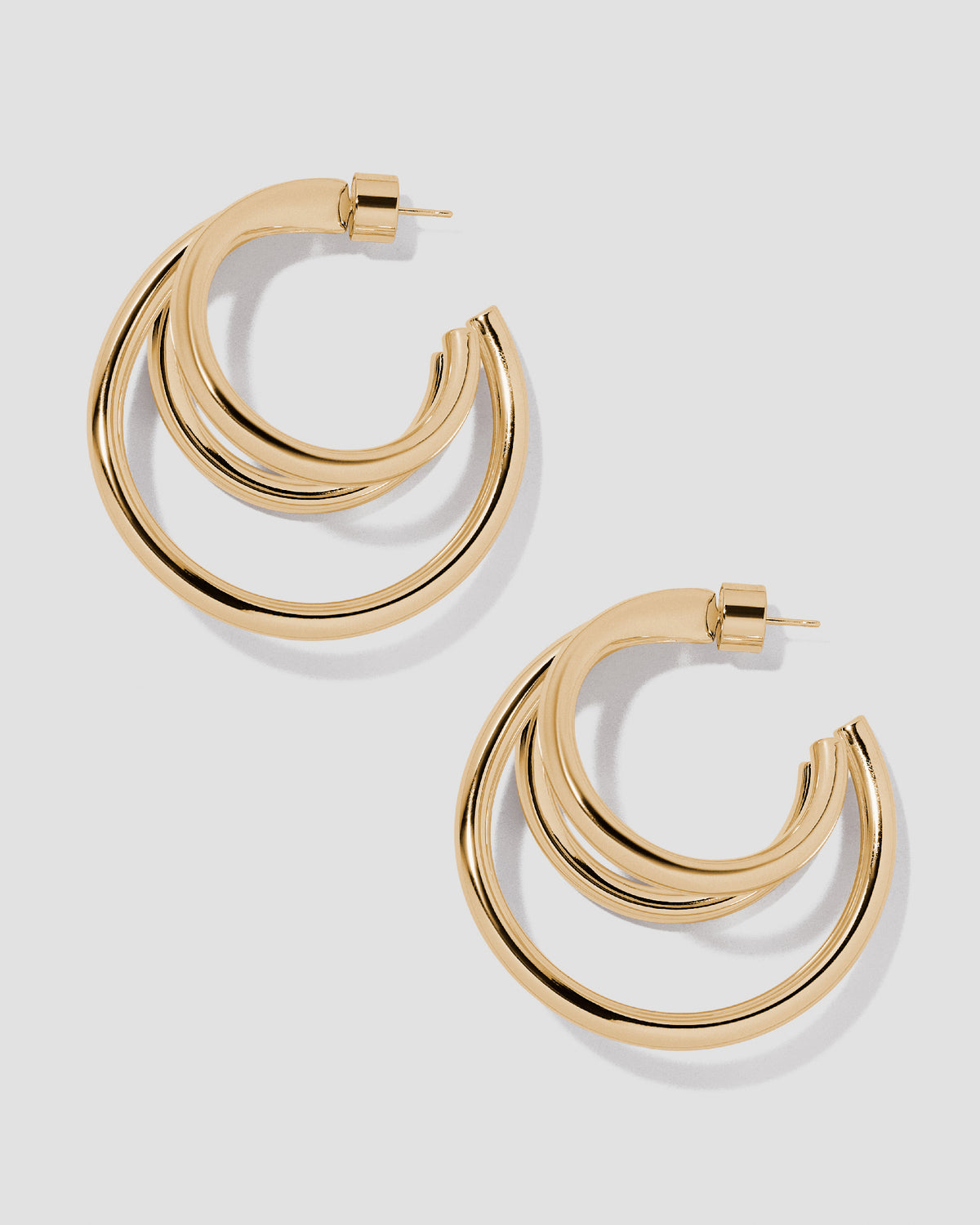 1.5" Triple Lilly Baby Hoops earring - styled on model | gold hoop earrings for women