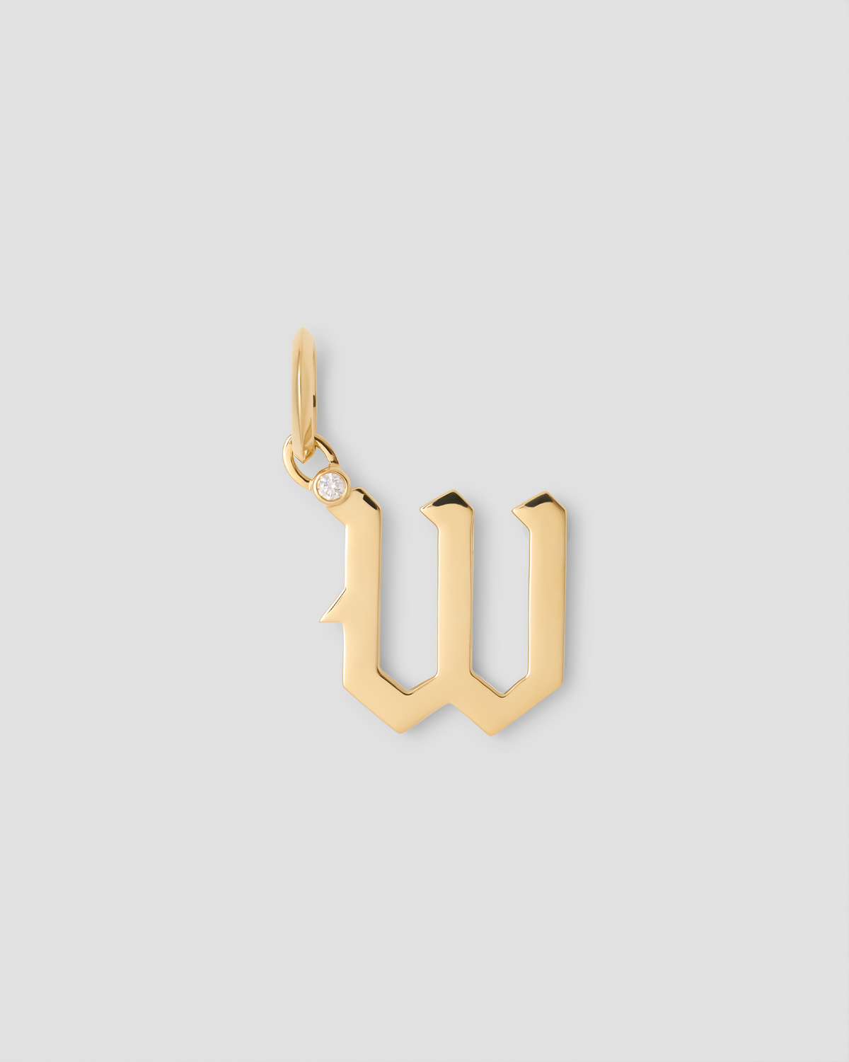 Capital Gothic Letter Charm with Diamond in 18K Yellow Gold 18K gold charm - close-up detail | charm necklaces