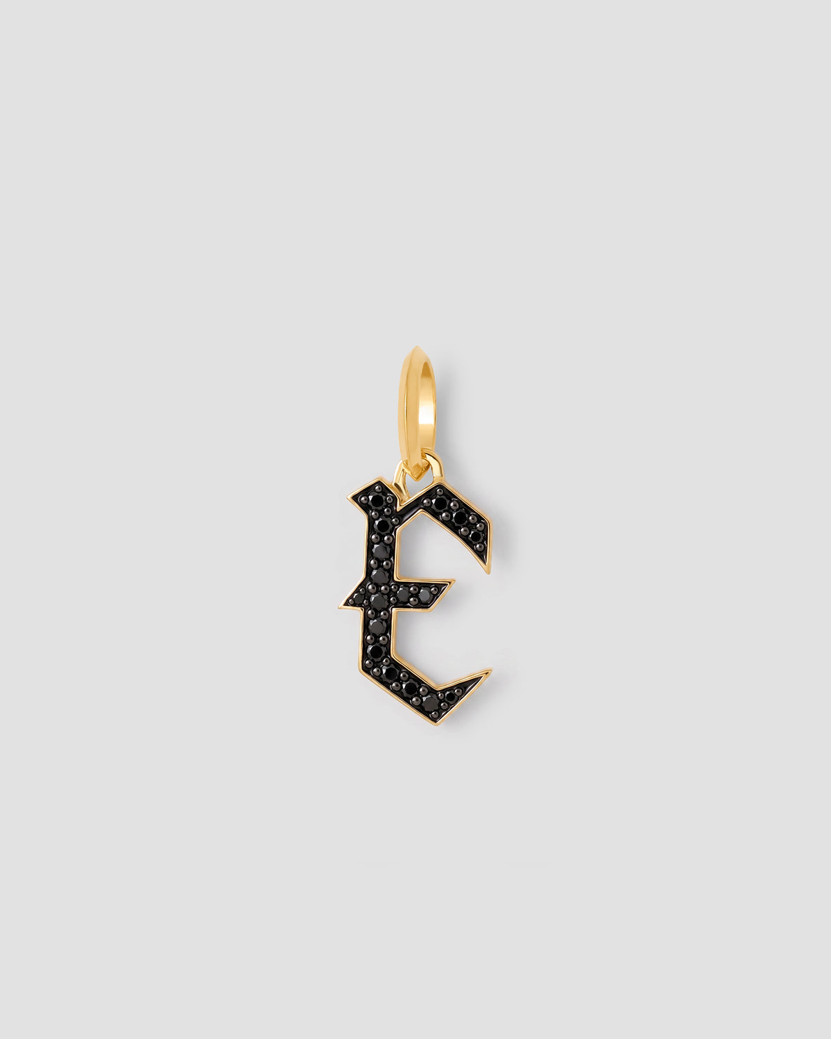 Capital Gothic Letter Charm with Pavé Black Diamonds
