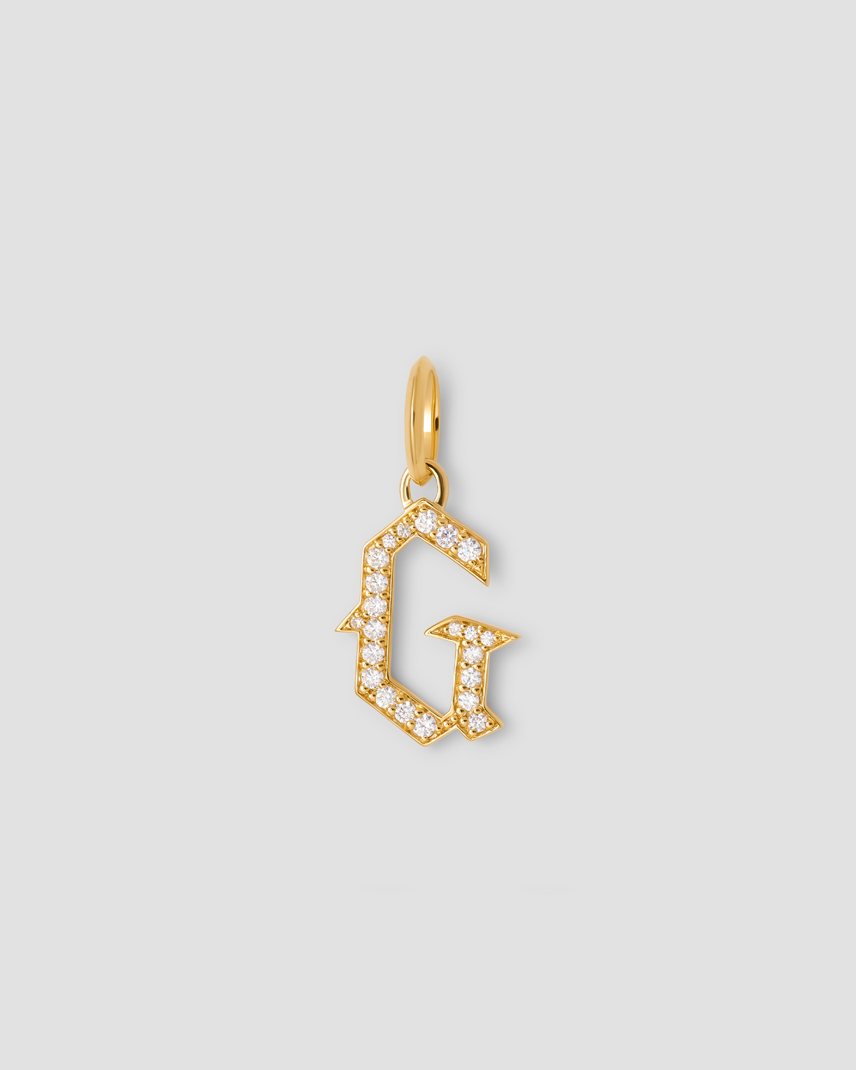Capital Gothic Letter Charm with Pavé White Diamonds 18K gold charm - close-up detail | necklace with charms