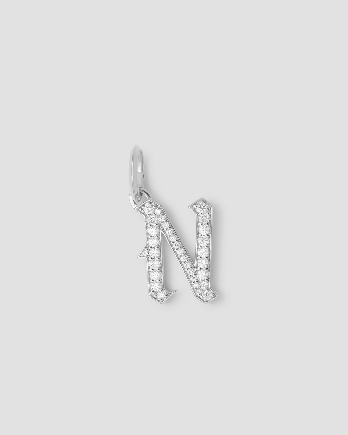 Capital Gothic Letter Charm with Pavé White Diamonds 18K gold charm - alternate angle | necklace with charms