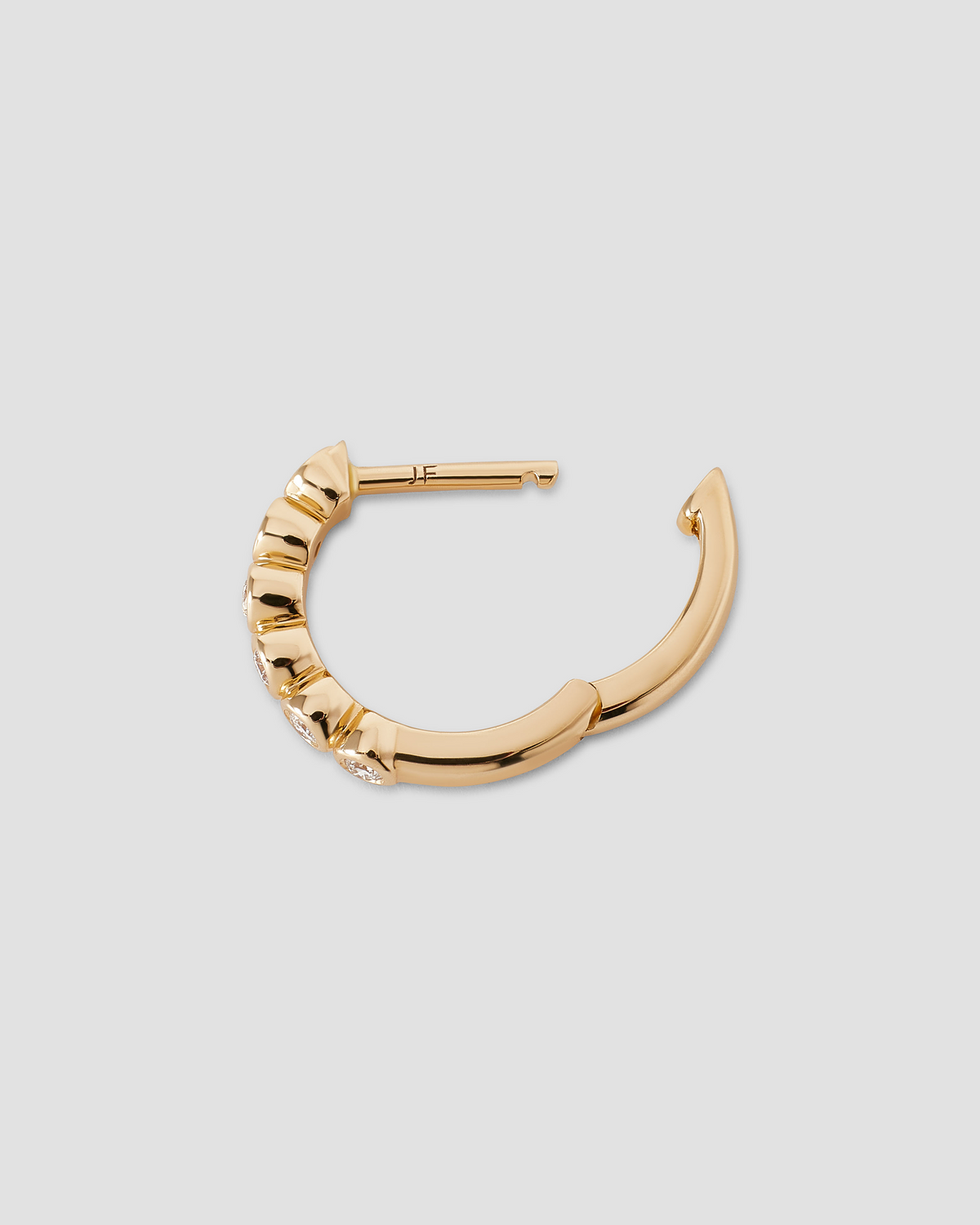 Essential Round Diamond Bezel Huggie gold earring - back view | diamond huggie earrings