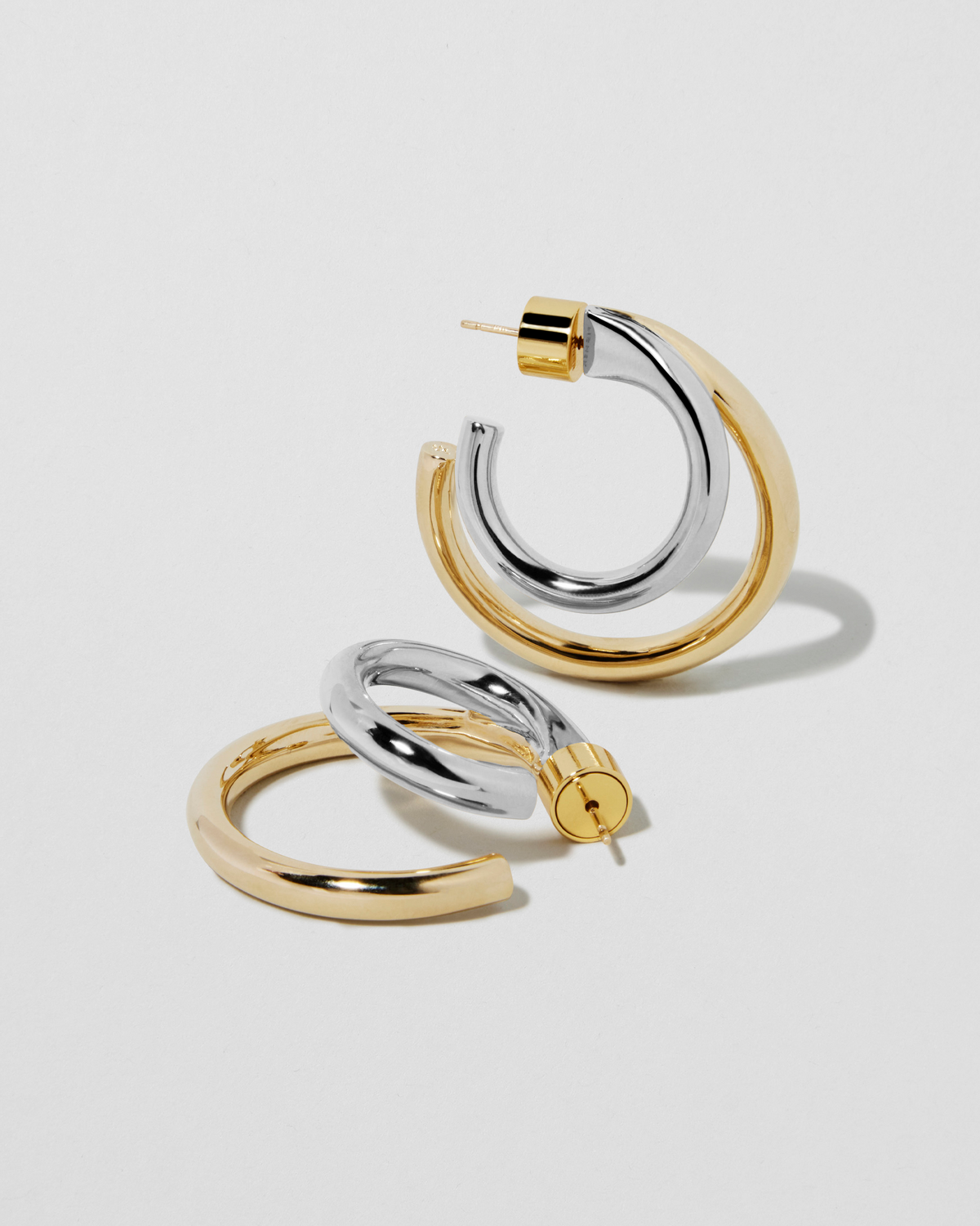1" Double Lilly Mini Hoops earring - styled on model | small 14k gold hoop earrings