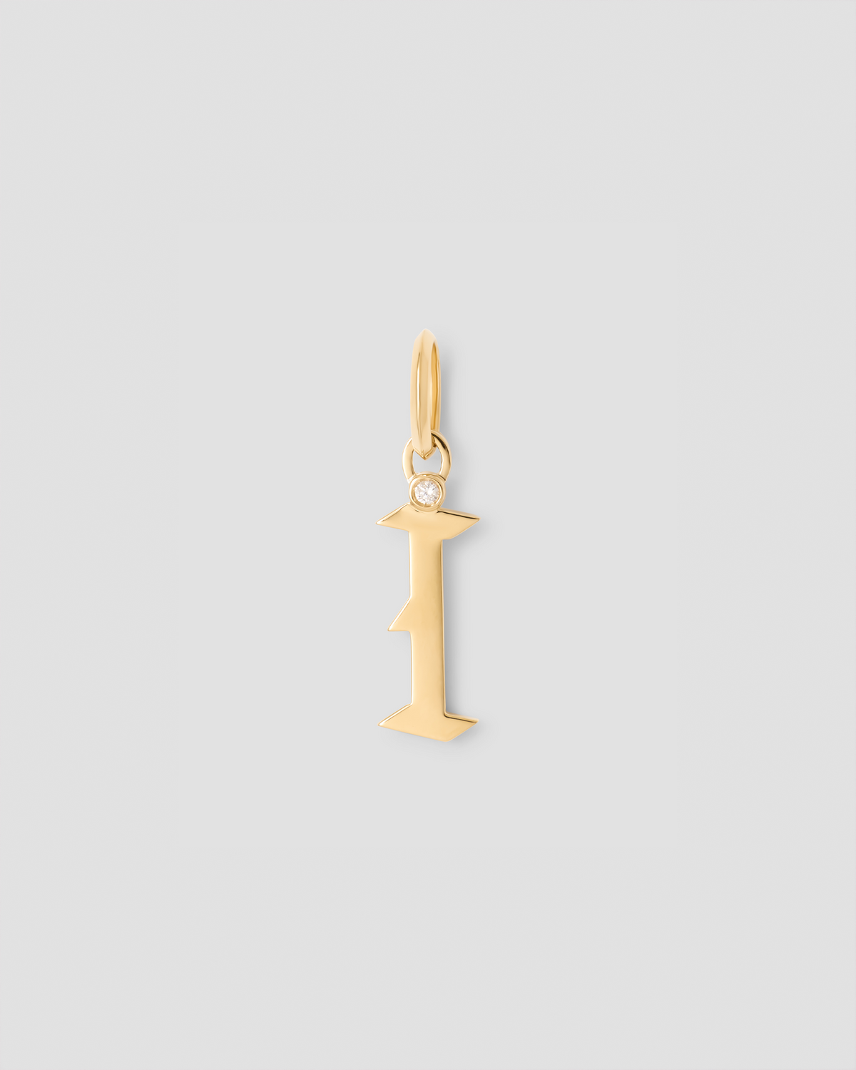 Capital Gothic Letter Charm with Diamond in 18K Yellow Gold 18K gold charm - alternate angle | charm necklaces