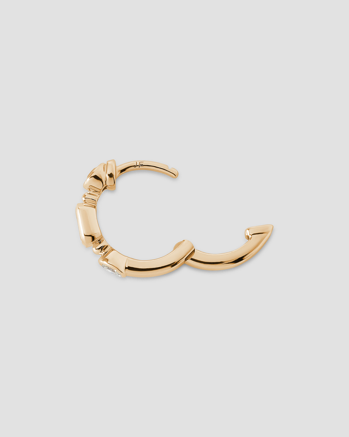 Essential Mixed Shape Diamond Bezel Huggie gold earring - worn look | diamond huggie earrings