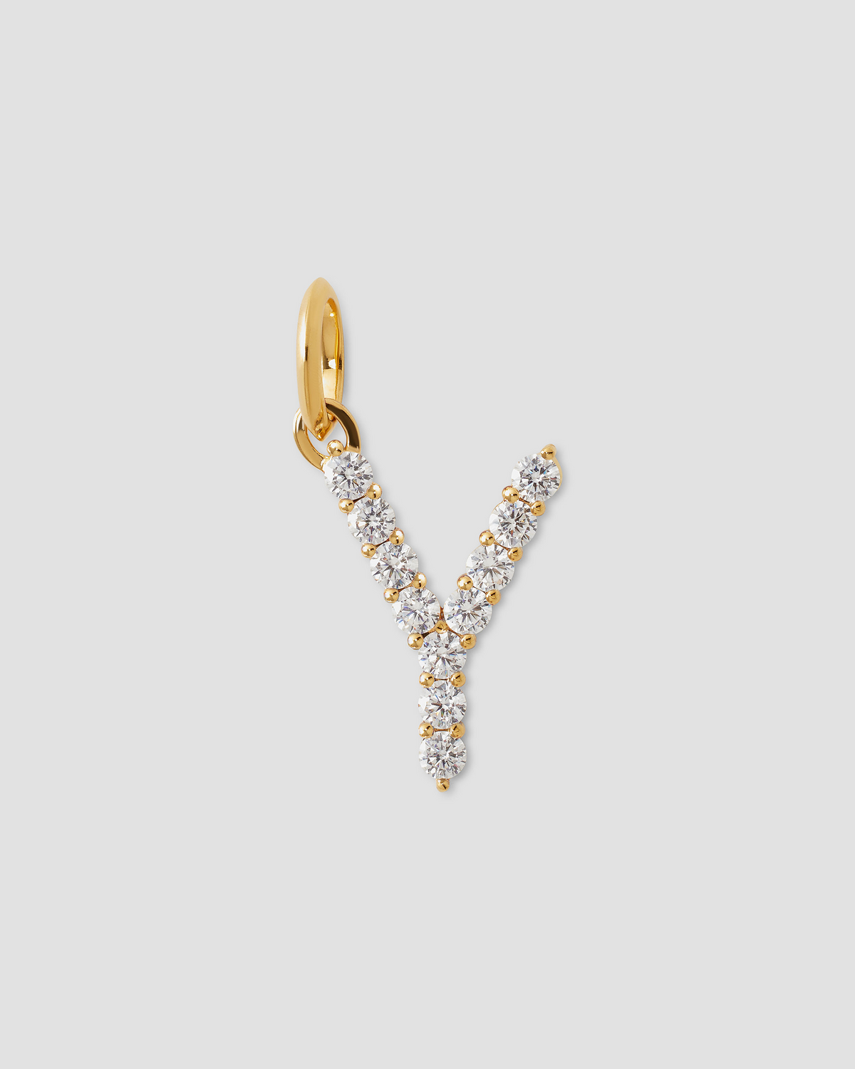 Large Floating Diamond Minimal Block Letter charm - side view | gold charm necklace