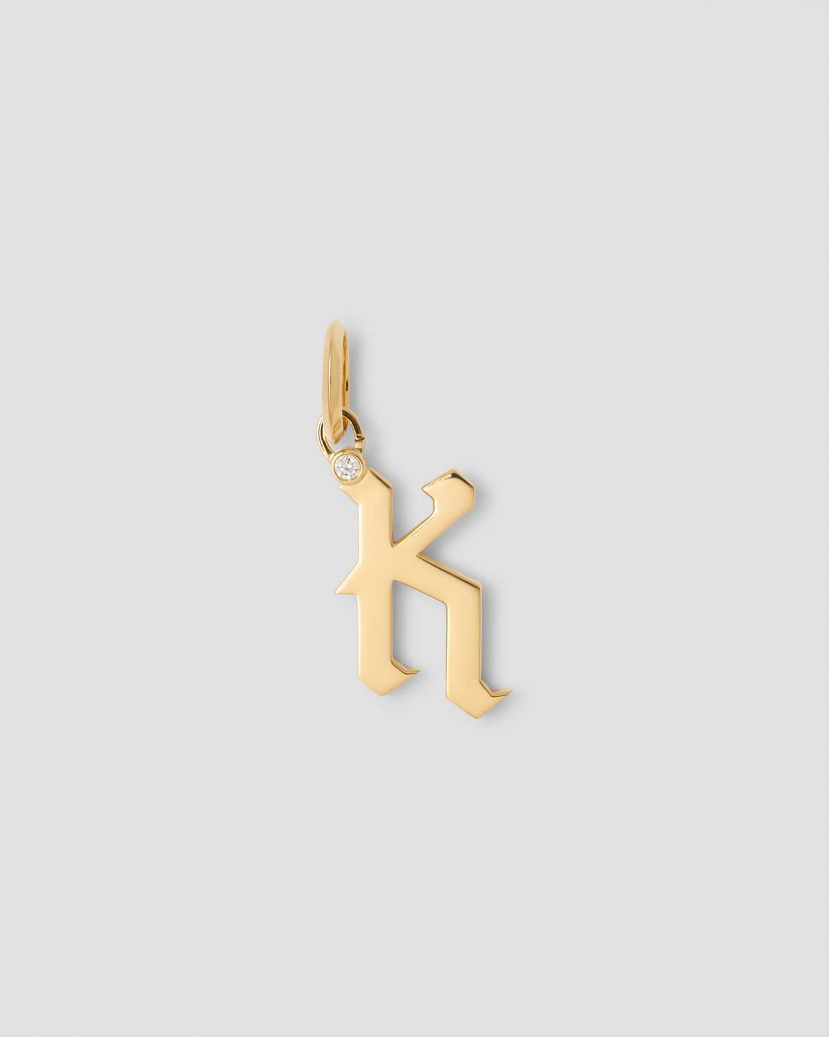 Capital Gothic Letter Charm with Diamond in 18K Yellow Gold 18K gold charm - worn look | charm necklaces