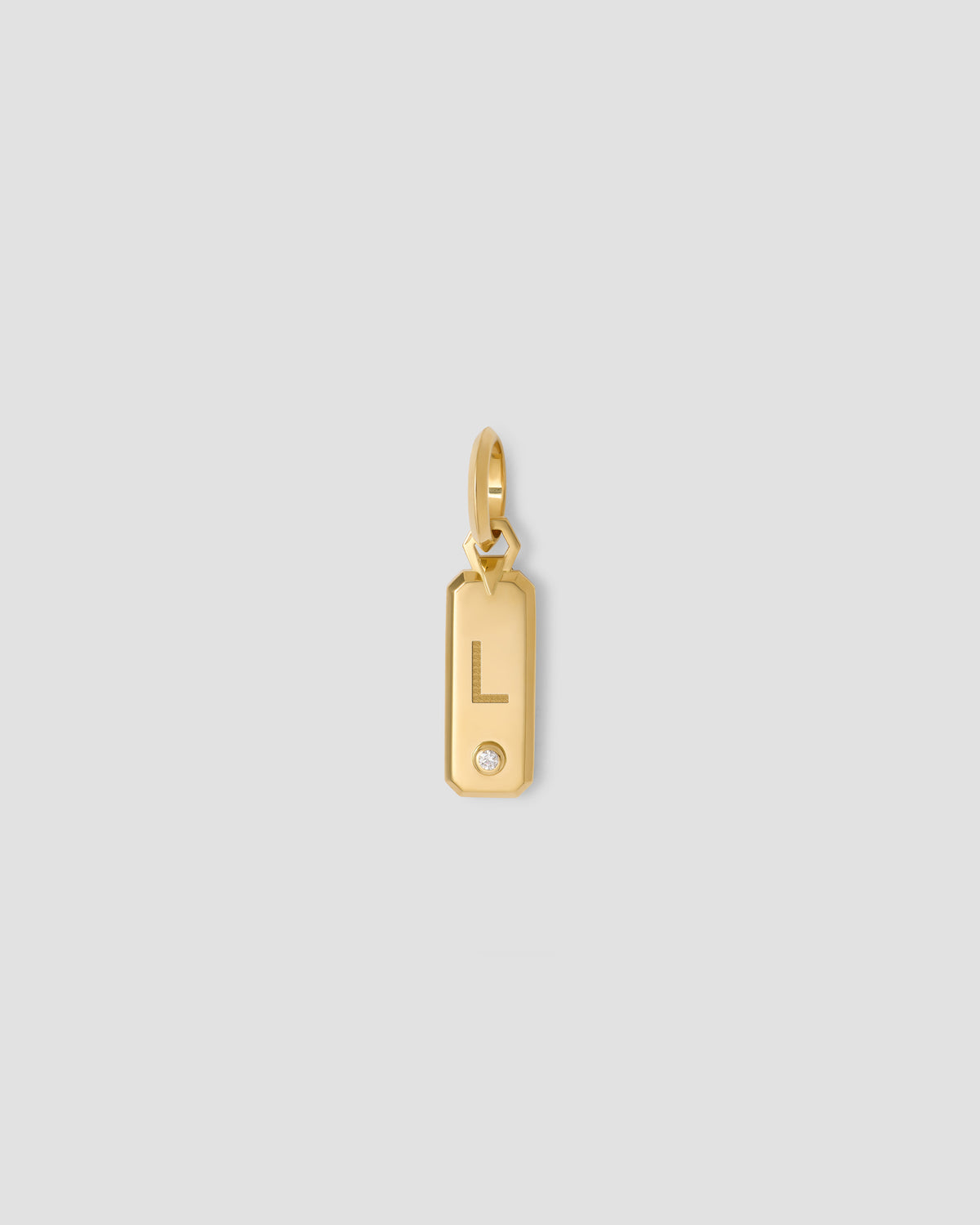 Minimal Block Letter Dog Tag in 18K Yellow gold charm - worn look | necklace with charms
