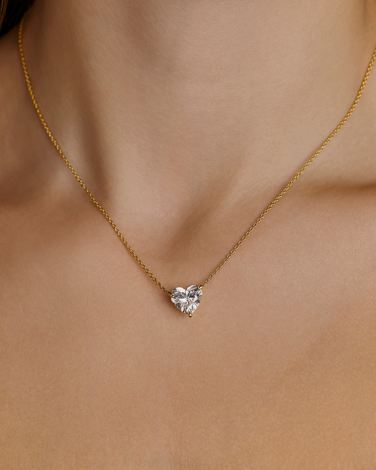 Floating Lab Diamond Heart Pendant Necklace gold necklace - side view | lab grown diamond necklace
