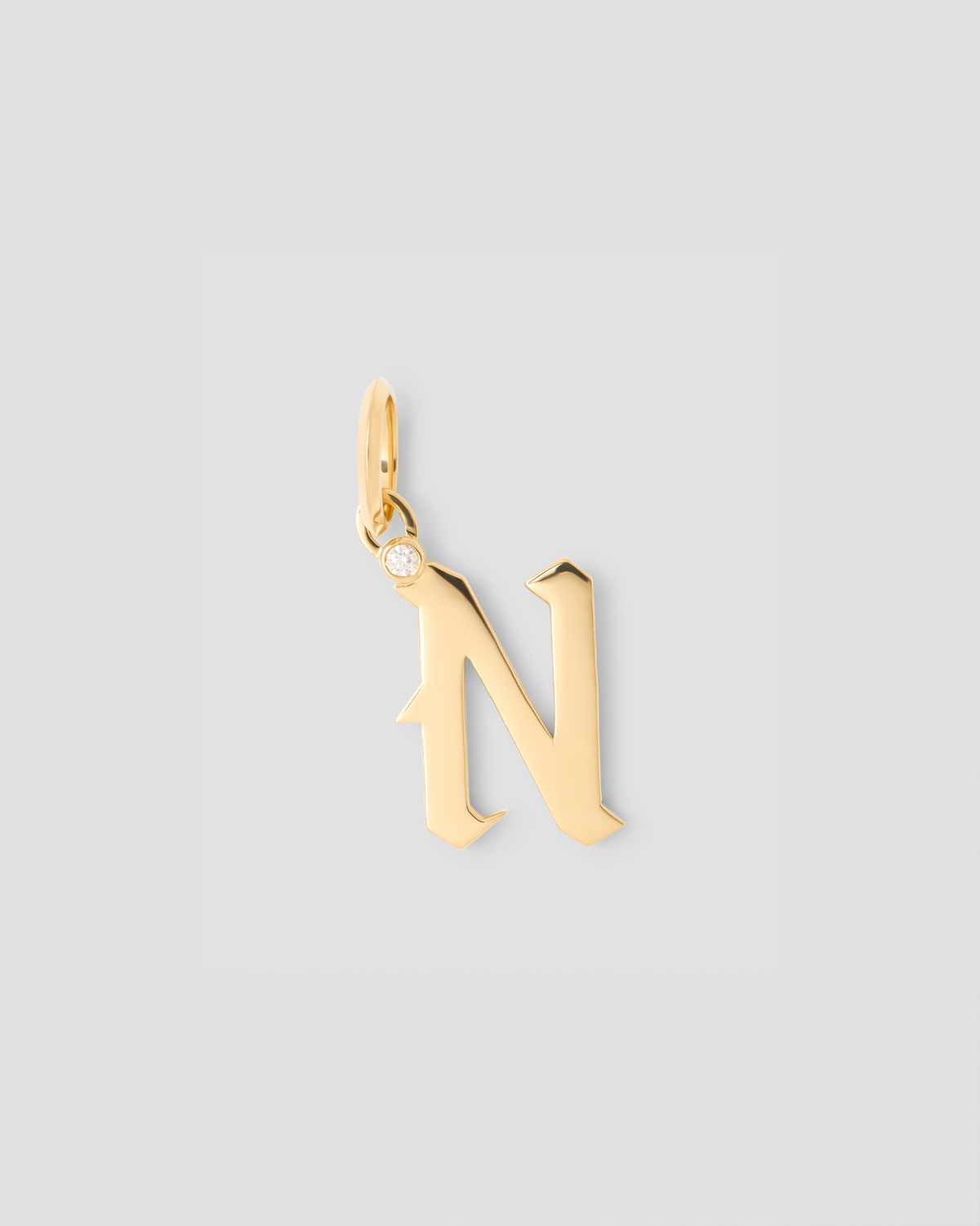 Capital Gothic Letter Charm with Diamond in 18K Yellow Gold 18K gold charm - front view | charm necklaces
