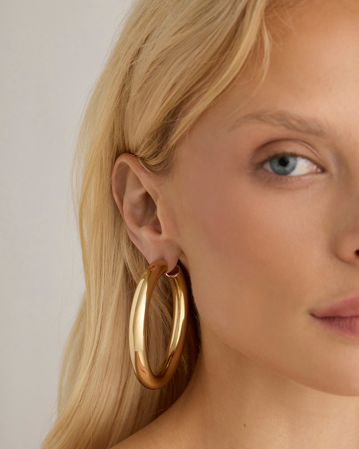 2" Jamma Hoops gold earring - styled on model | hoop earrings