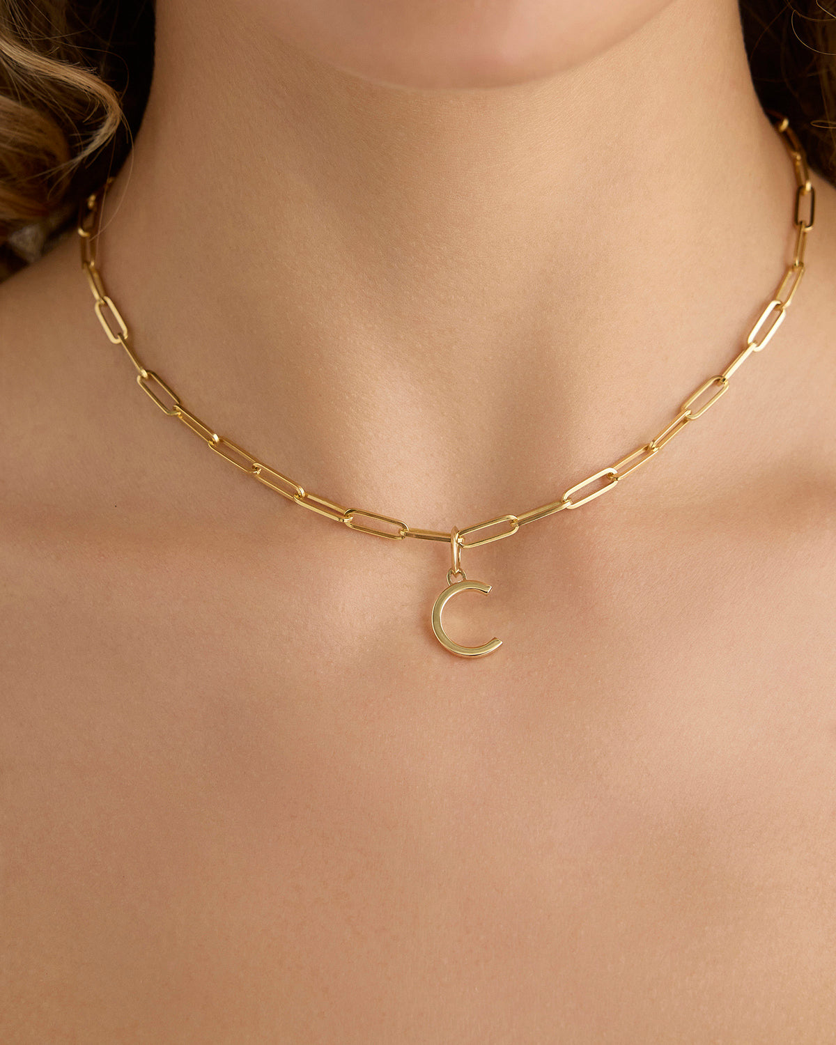 Minimal Block Letter Charm in 14K Yellow gold charm - back view | custom charm necklace