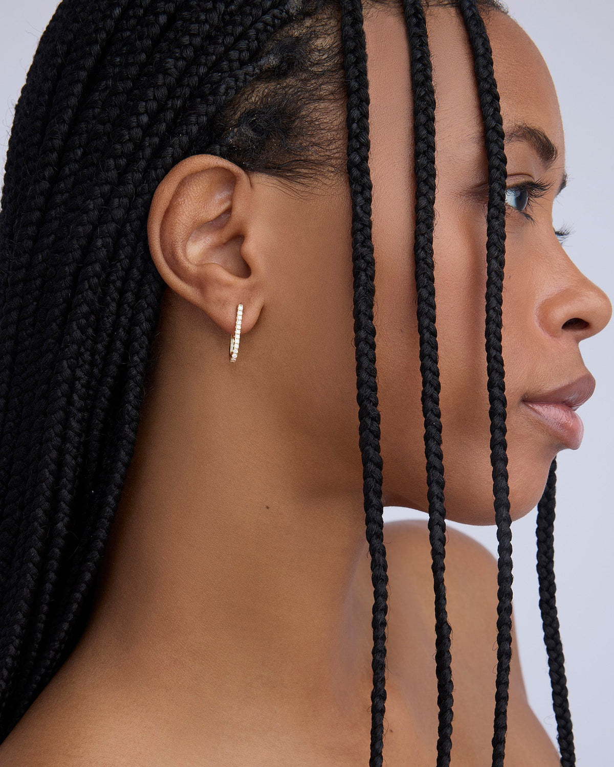 Large Pavé Diamond Level Earring in 18K Yellow Gold earring - alternate angle | diamond huggie earrings