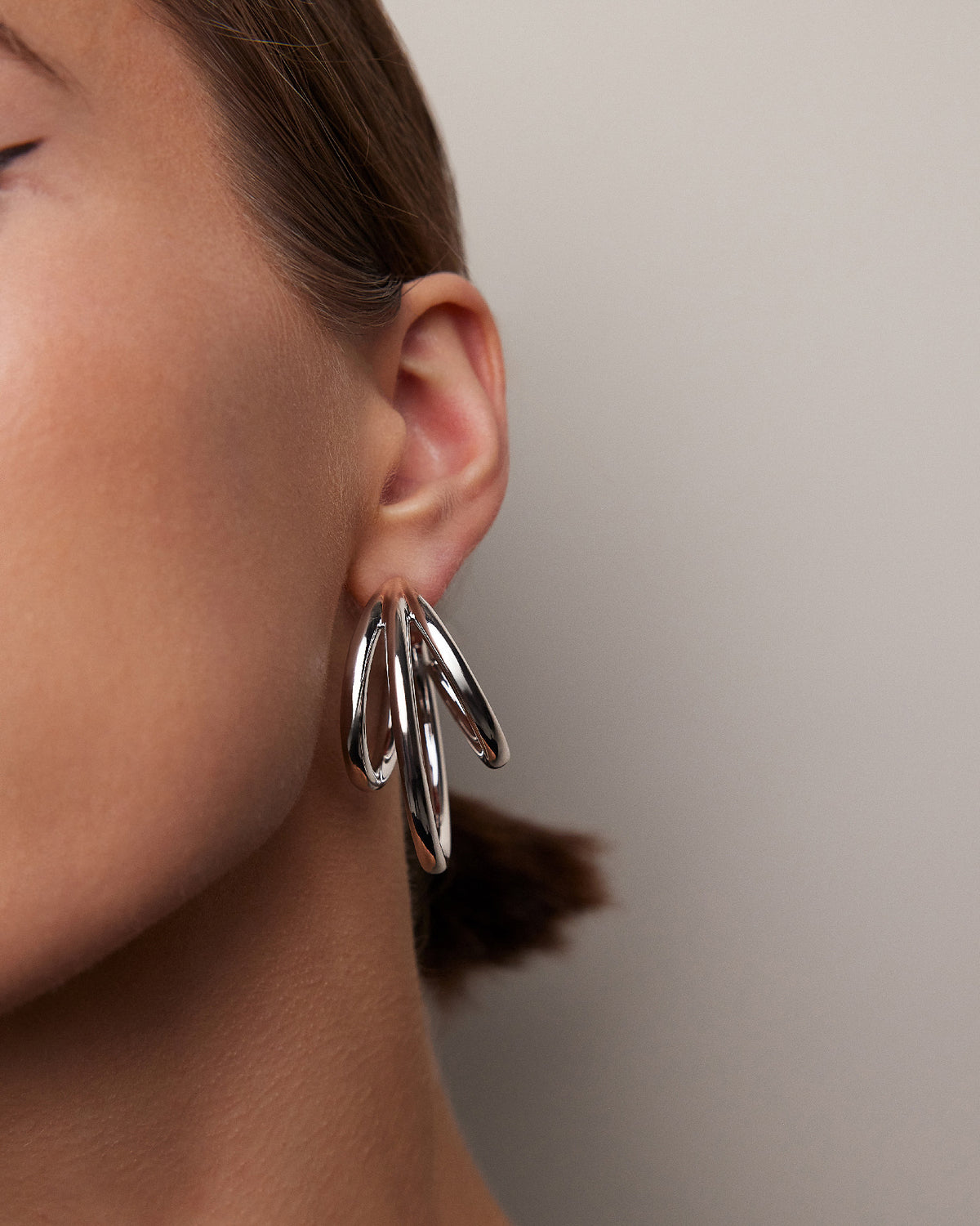 1.5" Triple Lilly Baby Hoops earring - side view | gold hoop earrings for women