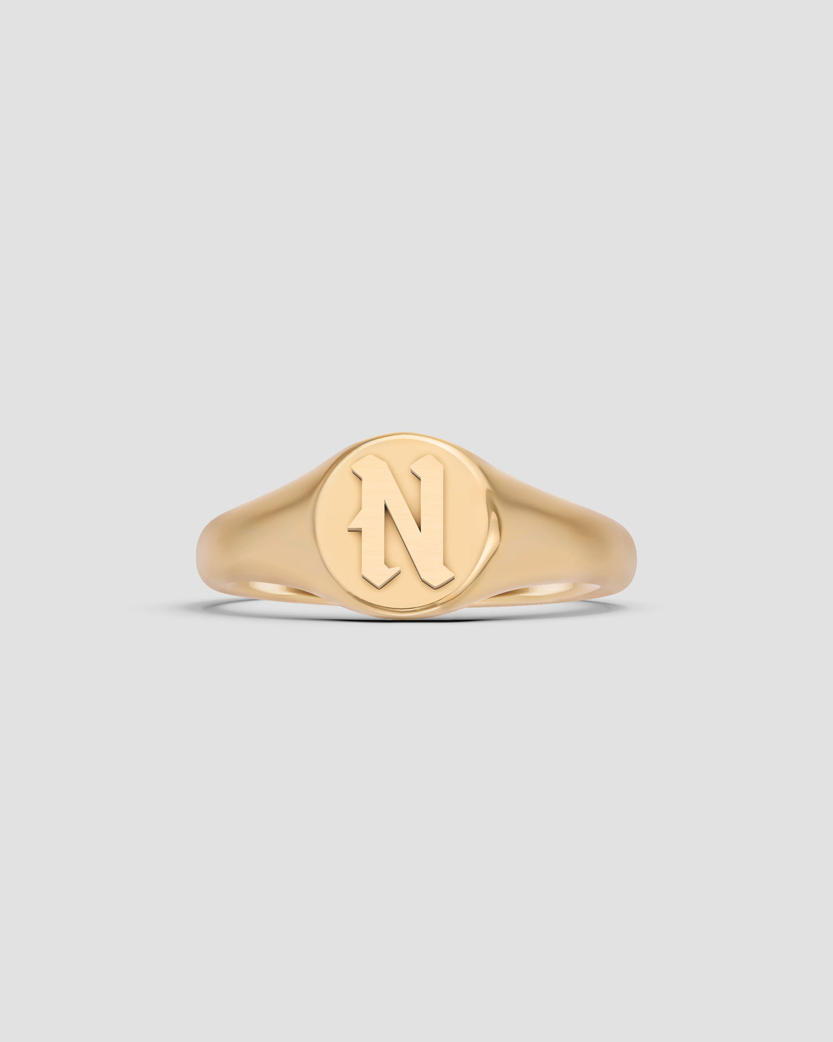 Mini Gothic Letter Signet Ring A-N ring - product detail shot | gold rings for women