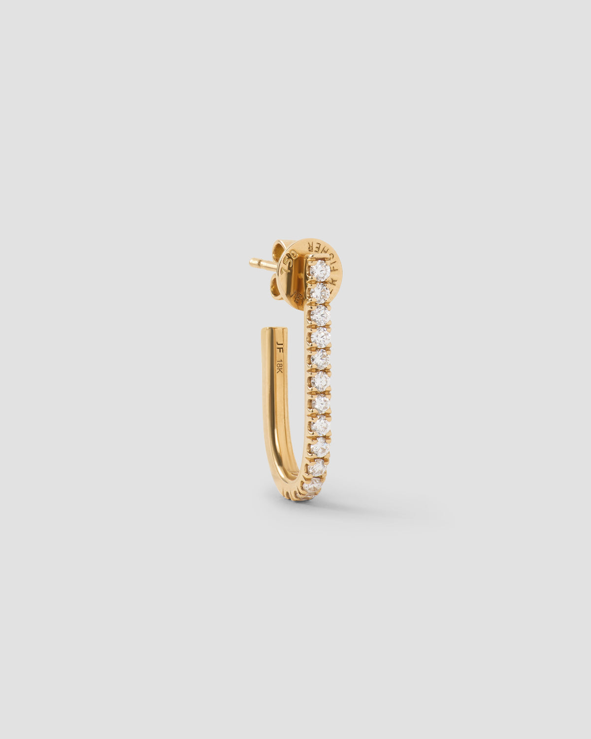 Large Pavé Diamond Level Earring in 18K Yellow Gold earring - styled on model | diamond huggie earrings