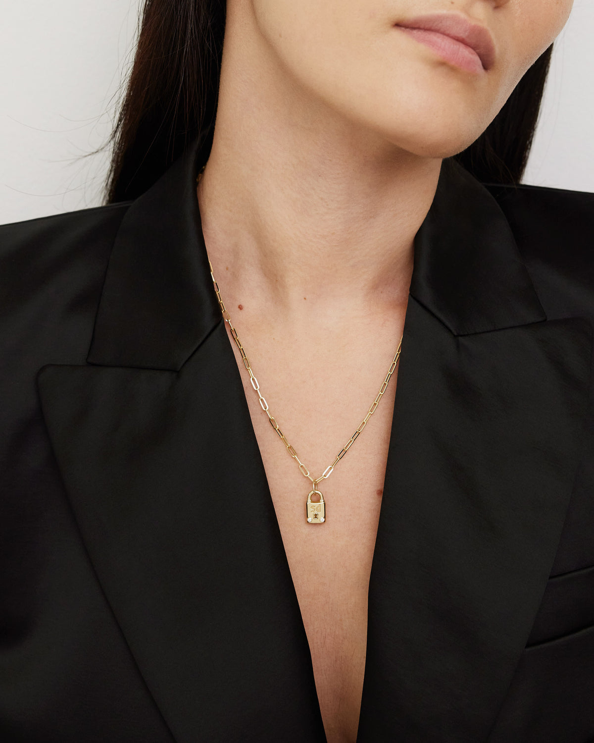 Small Long Link Chain necklace - side view | 18k gold chain