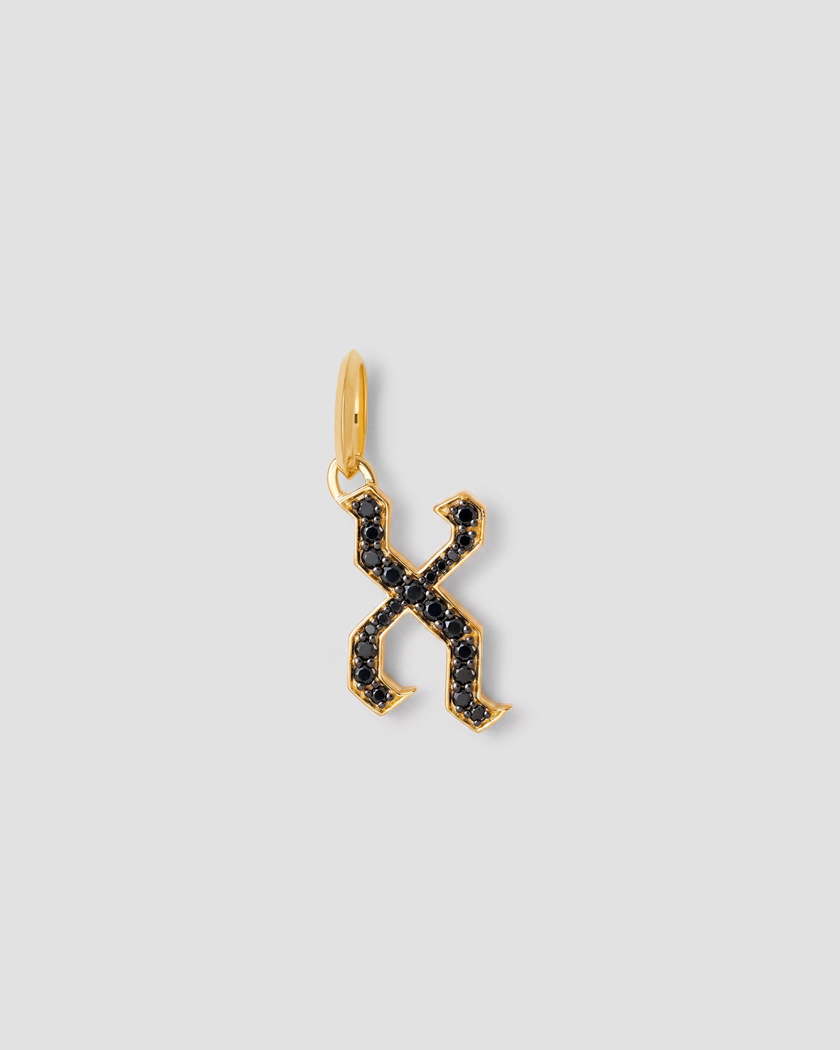Capital Gothic Letter Charm with Pavé Black Diamonds