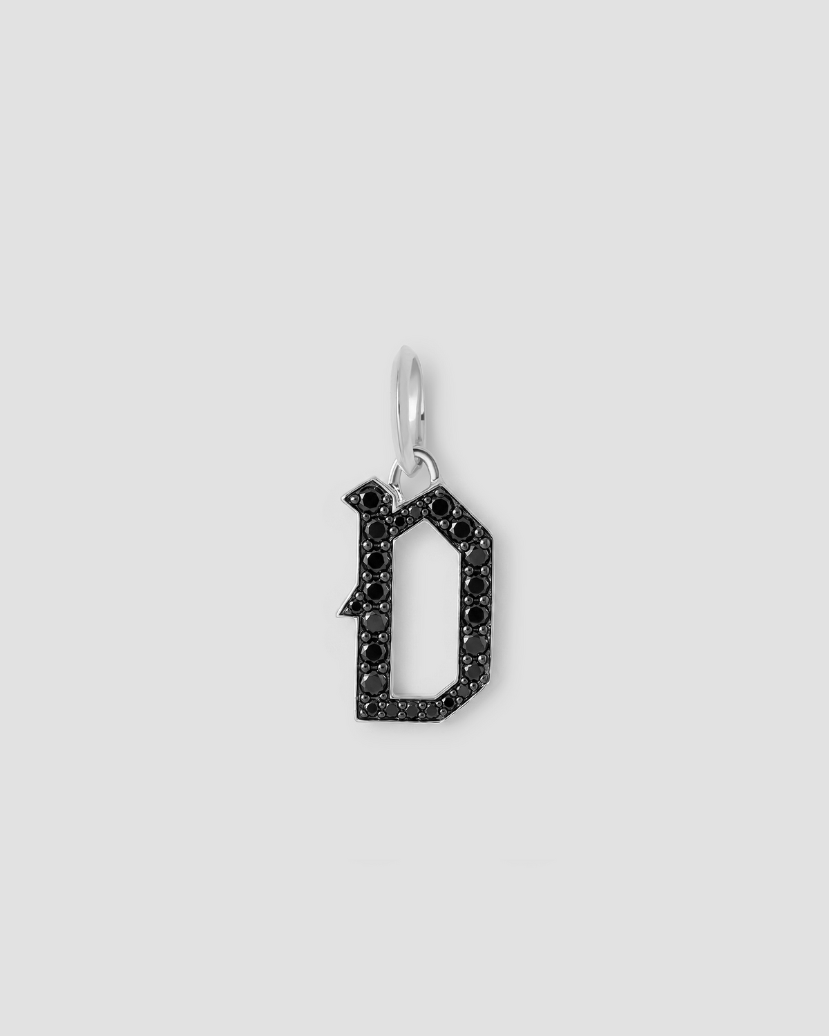Capital Gothic Letter Charm with Pavé Black Diamonds