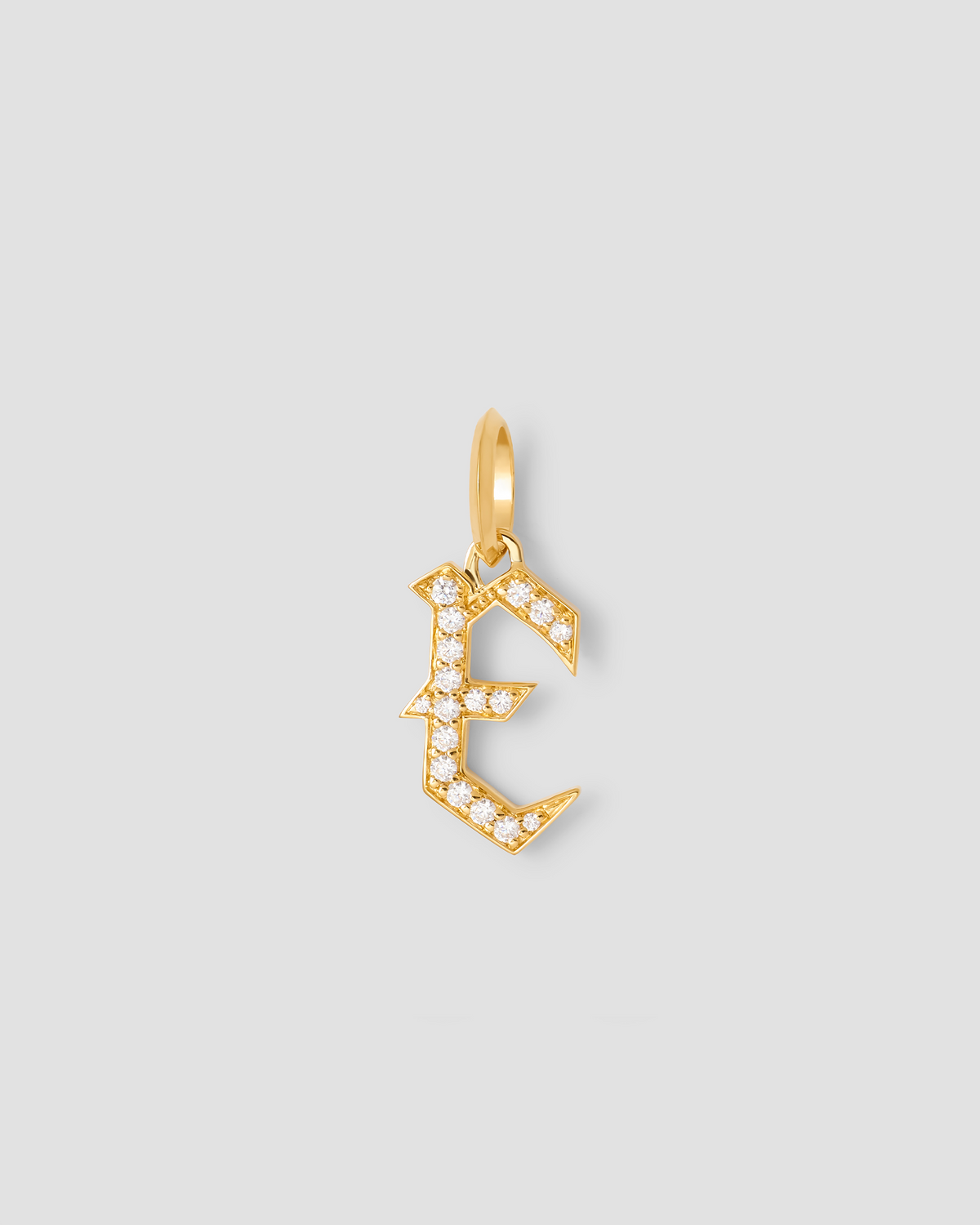Capital Gothic Letter Charm with Pavé White Diamonds 18K gold charm - back view | necklace with charms