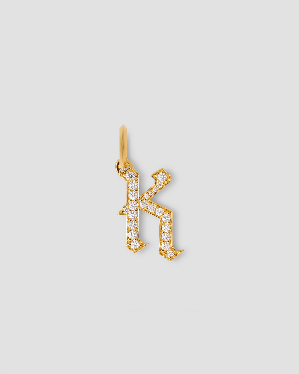 Capital Gothic Letter Charm with Pavé White Diamonds 18K gold charm - worn look | necklace with charms