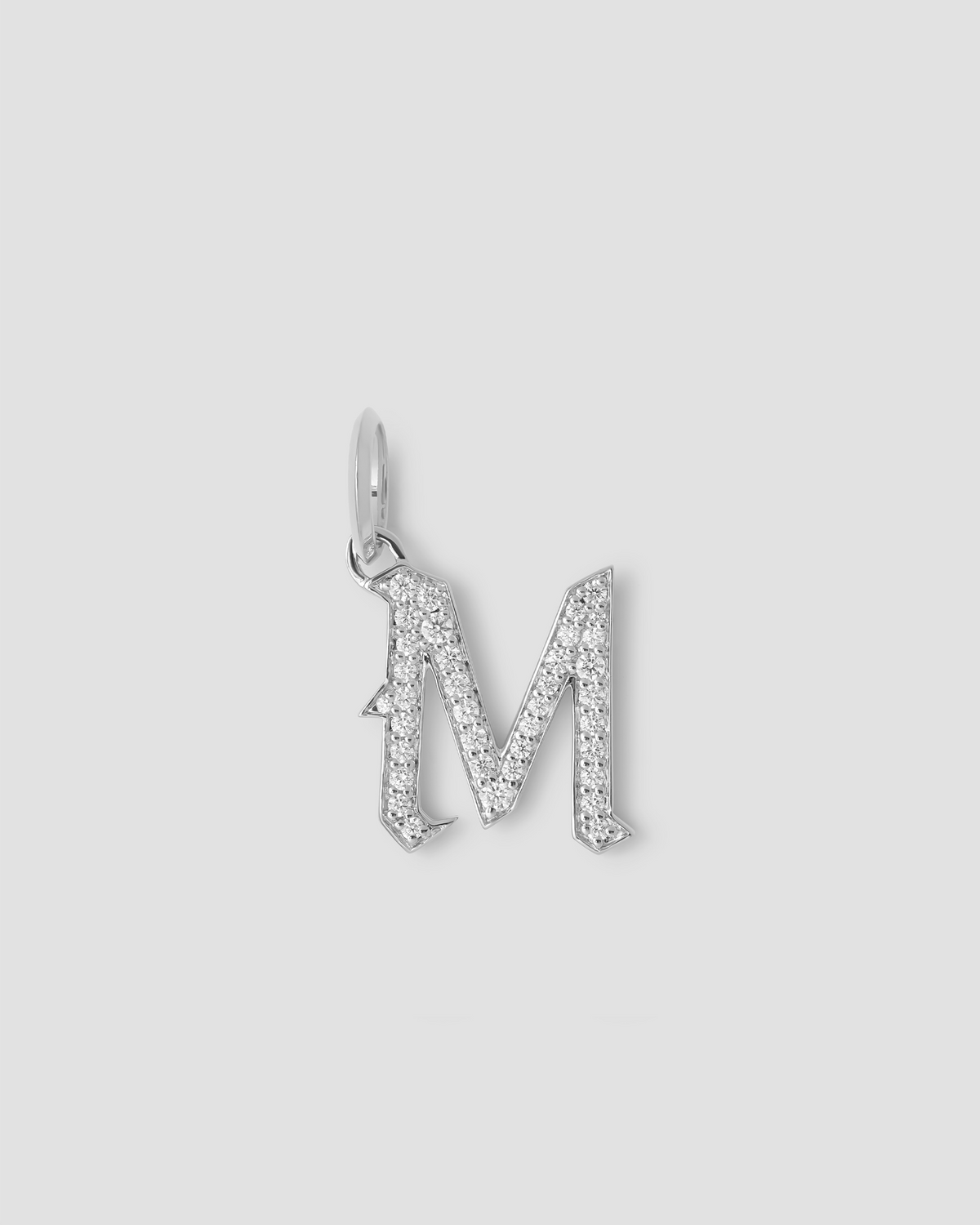 Capital Gothic Letter Charm with Pavé White Diamonds 18K gold charm - styled on model | necklace with charms